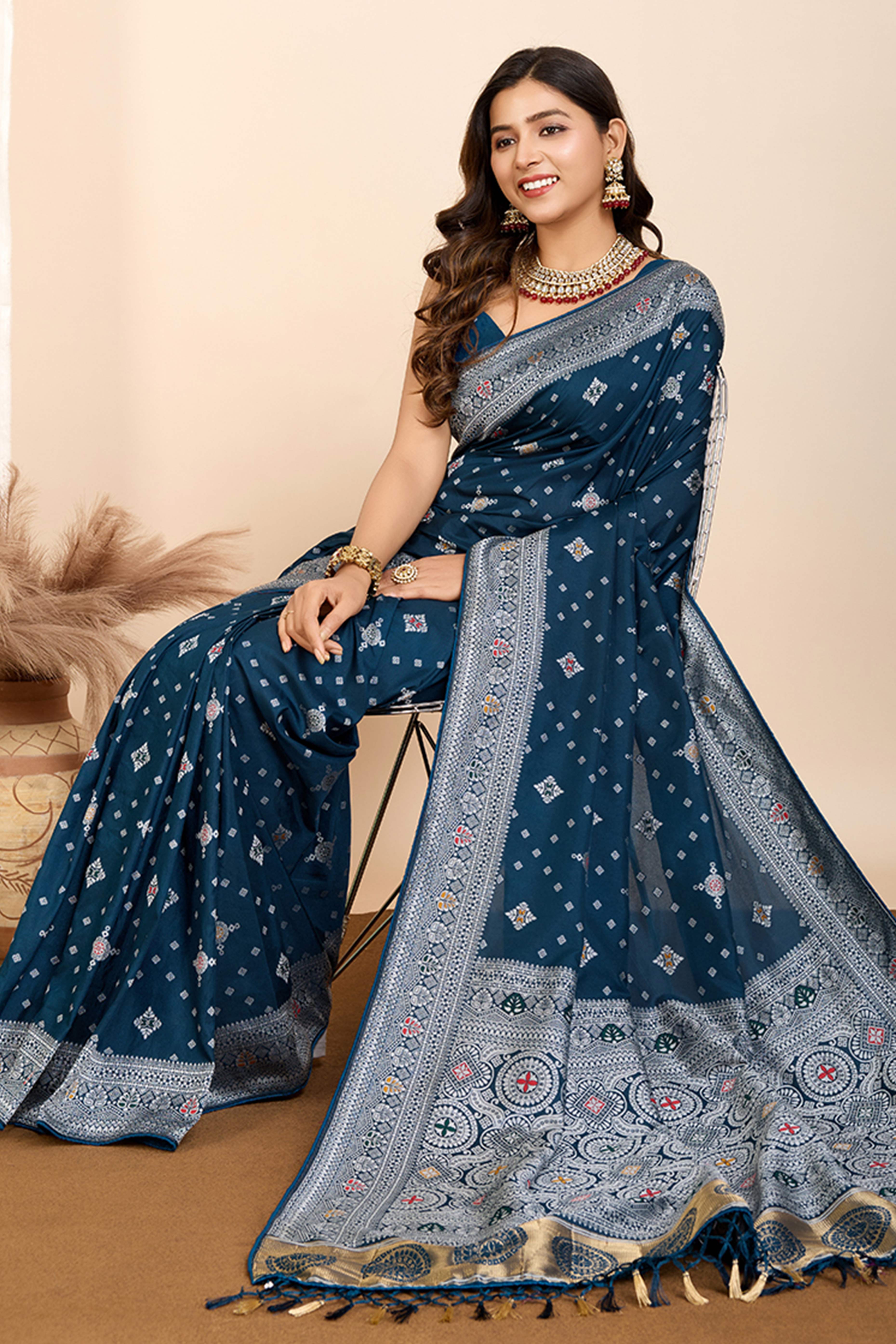 Teal Minakari Weaving Pure Silk Saree