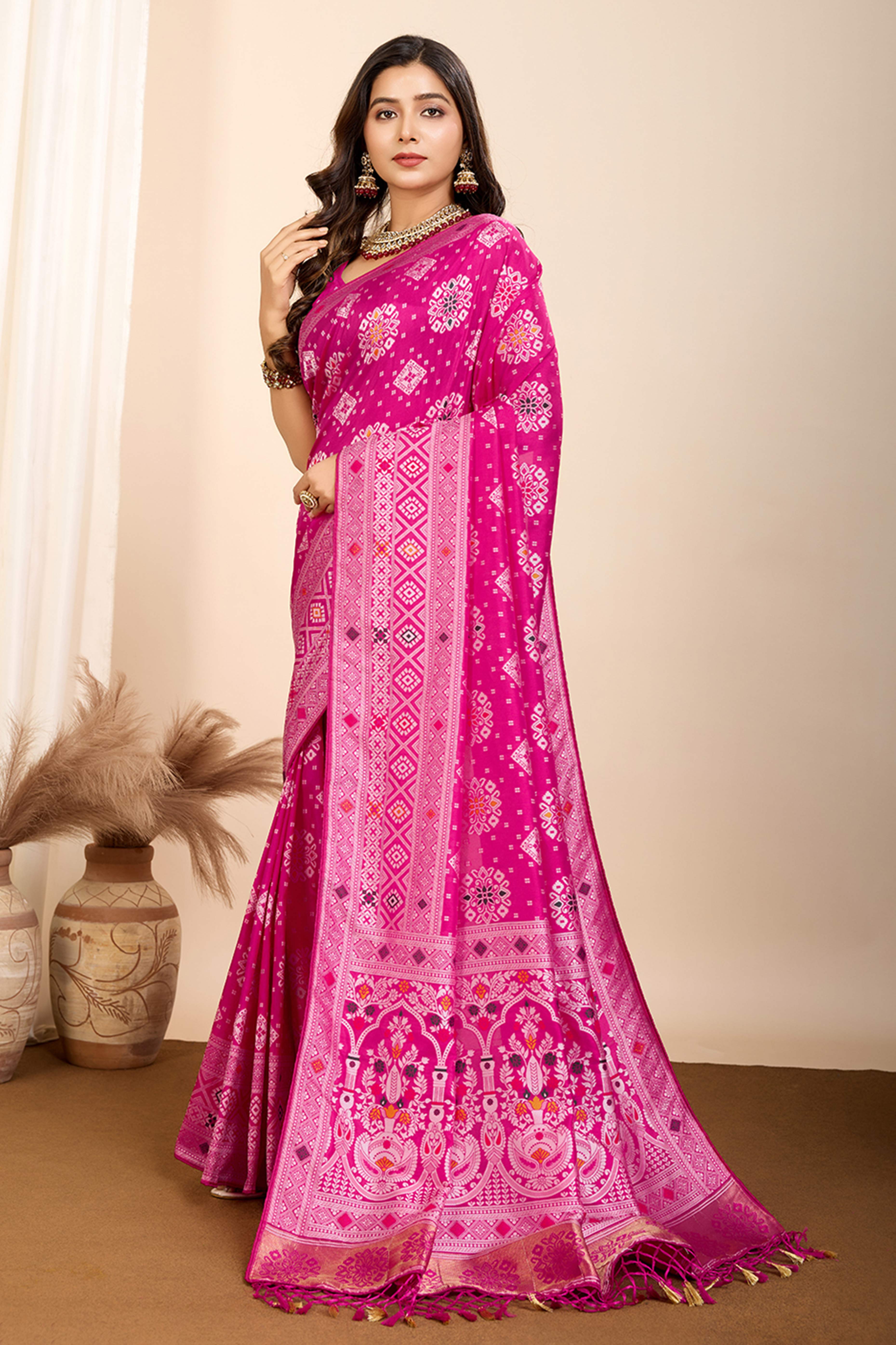 Pink Minakari Weaving Pure Silk Saree