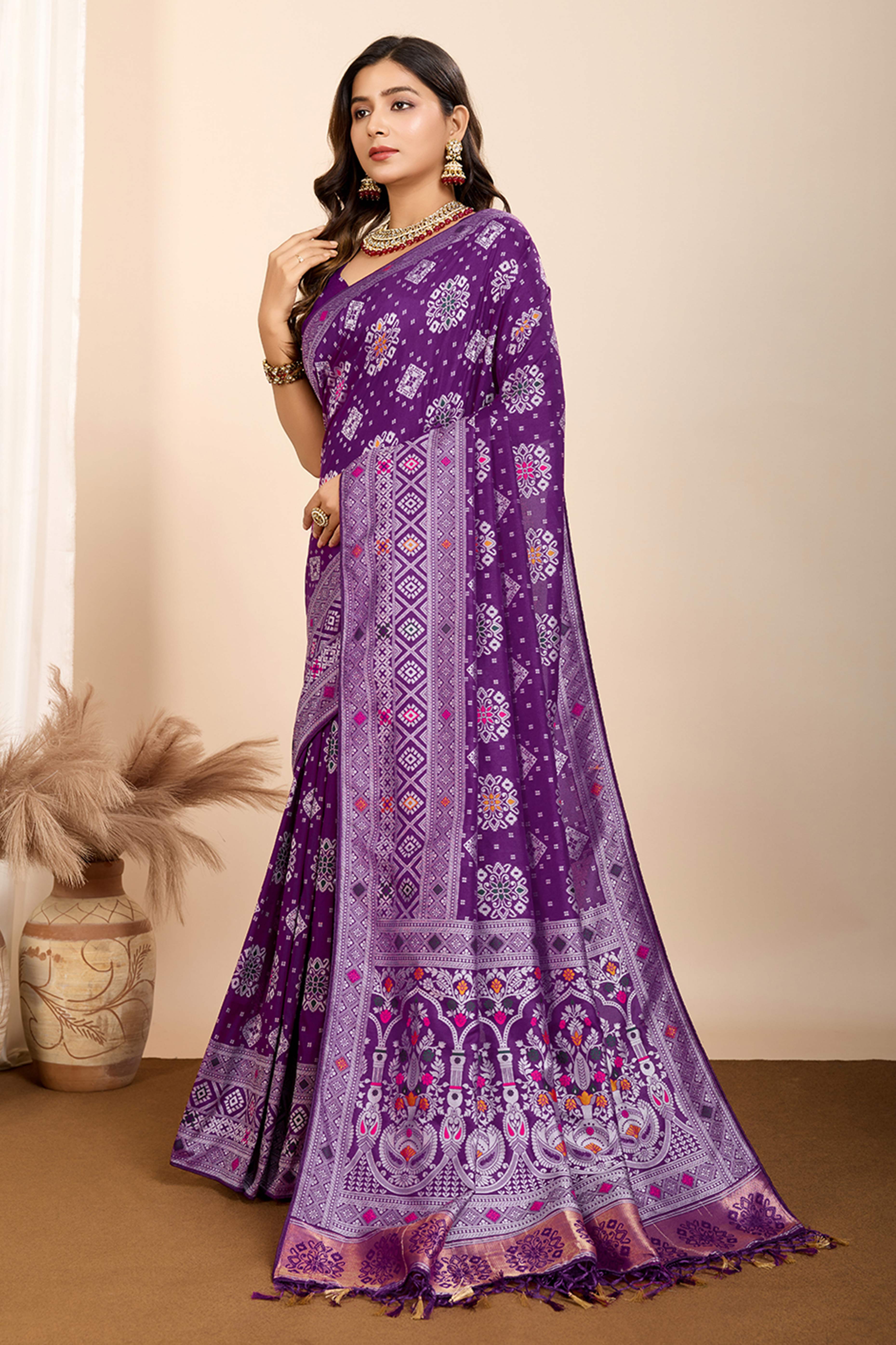 Purple Minakari Weaving Pure Silk Saree