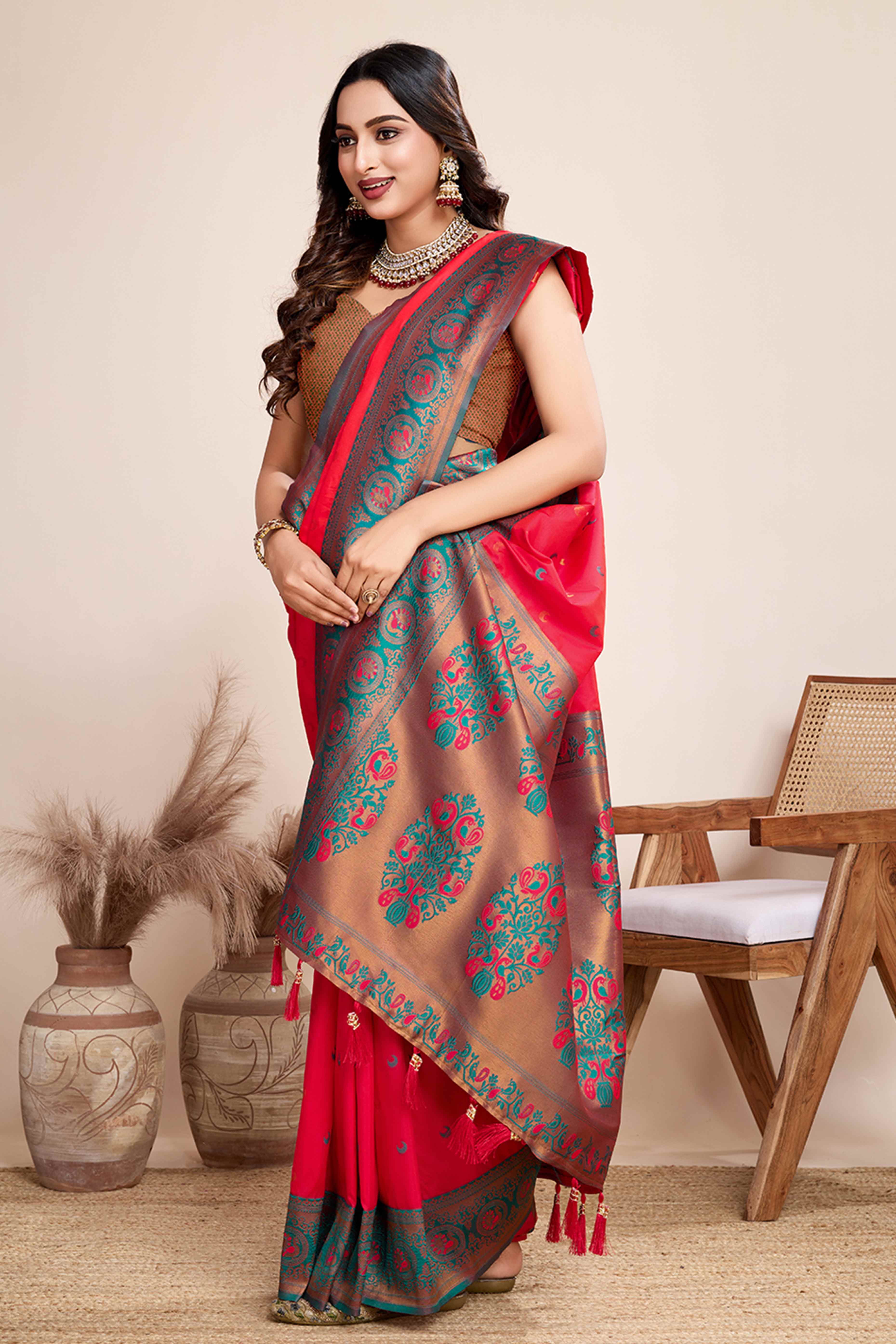 Pink Zari Weaving Banarasi Silk Saree