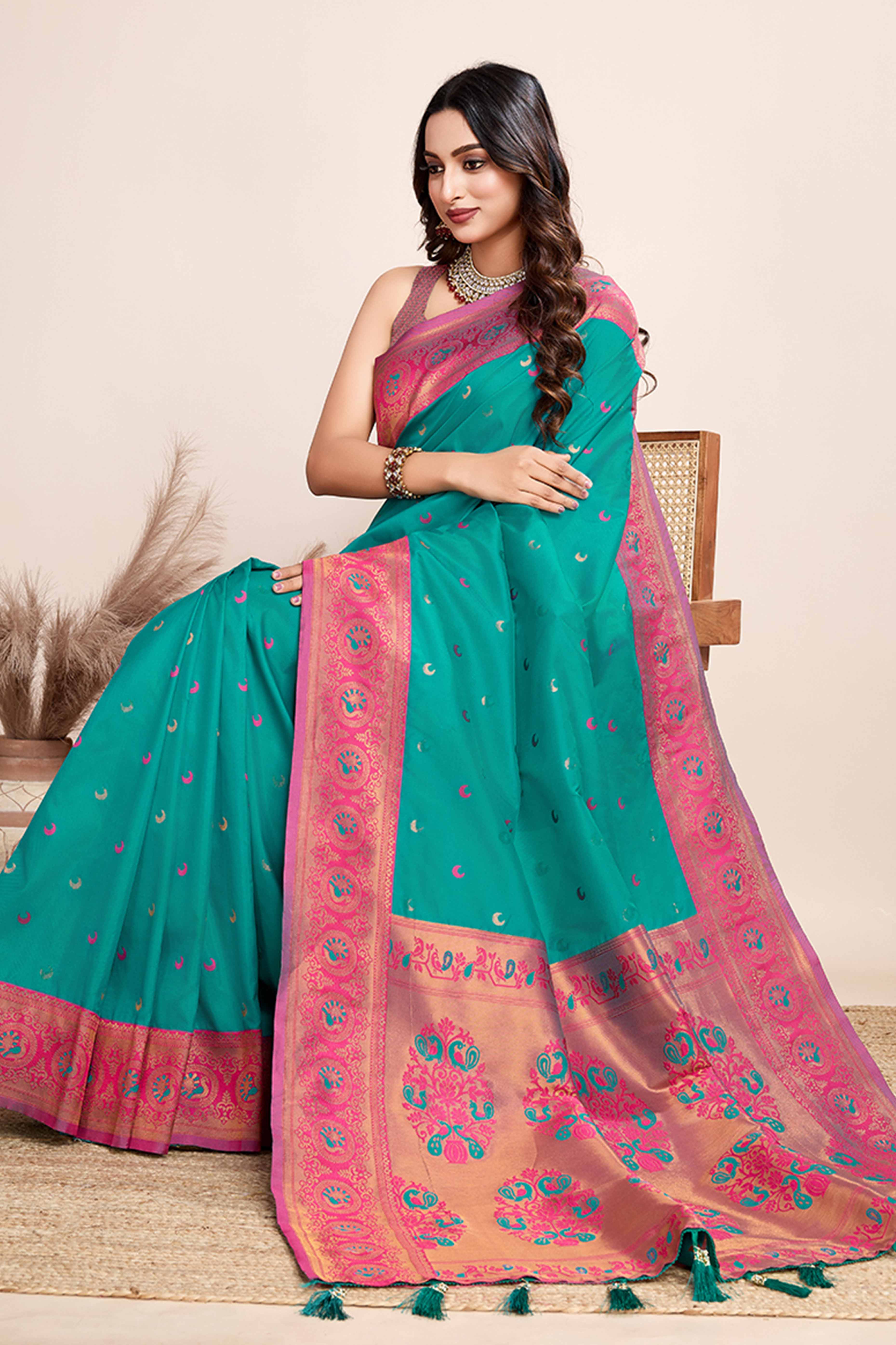 Rama Green Zari Weaving Banarasi Silk Saree