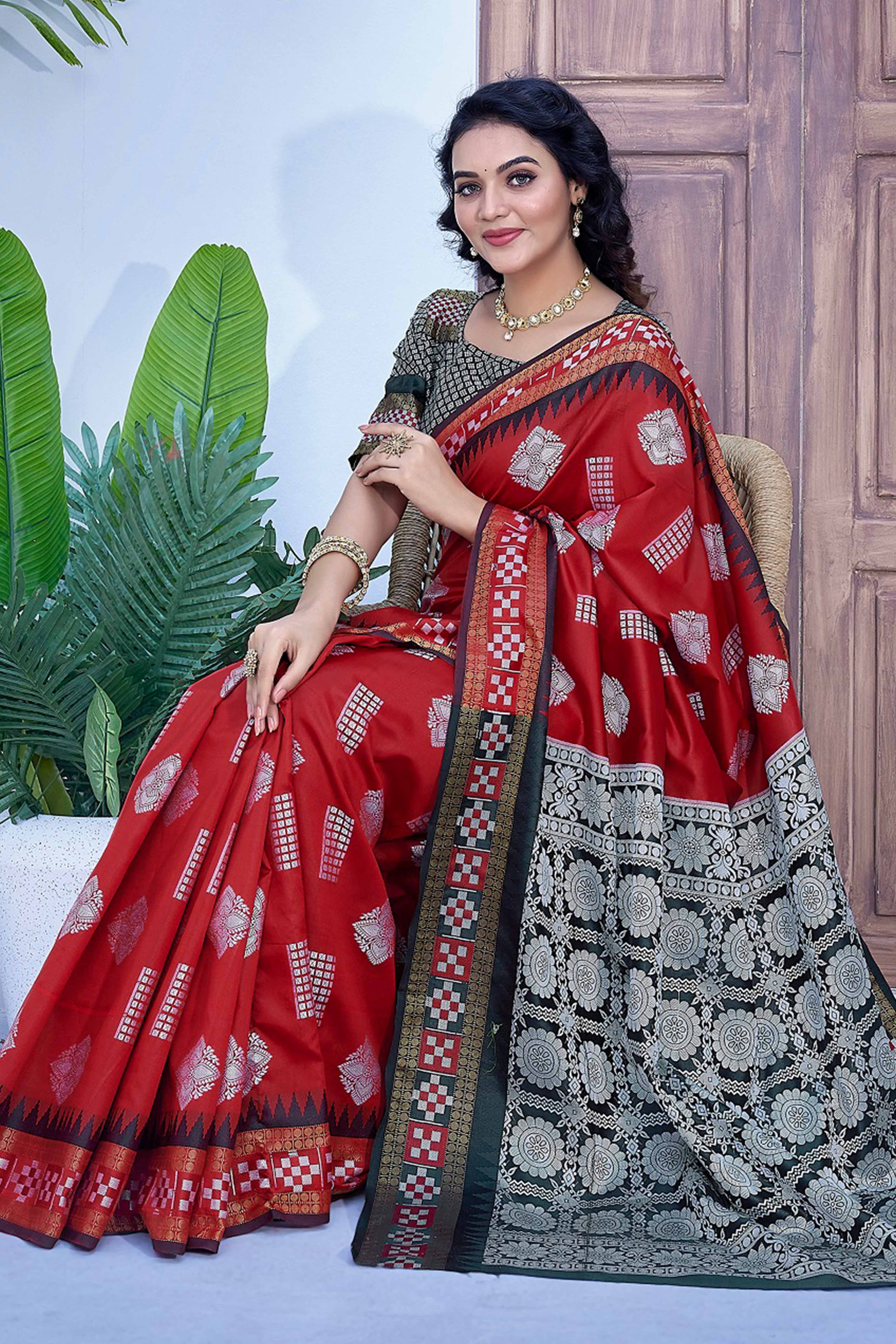 Red Zari Weaving Cotton Silk Saree