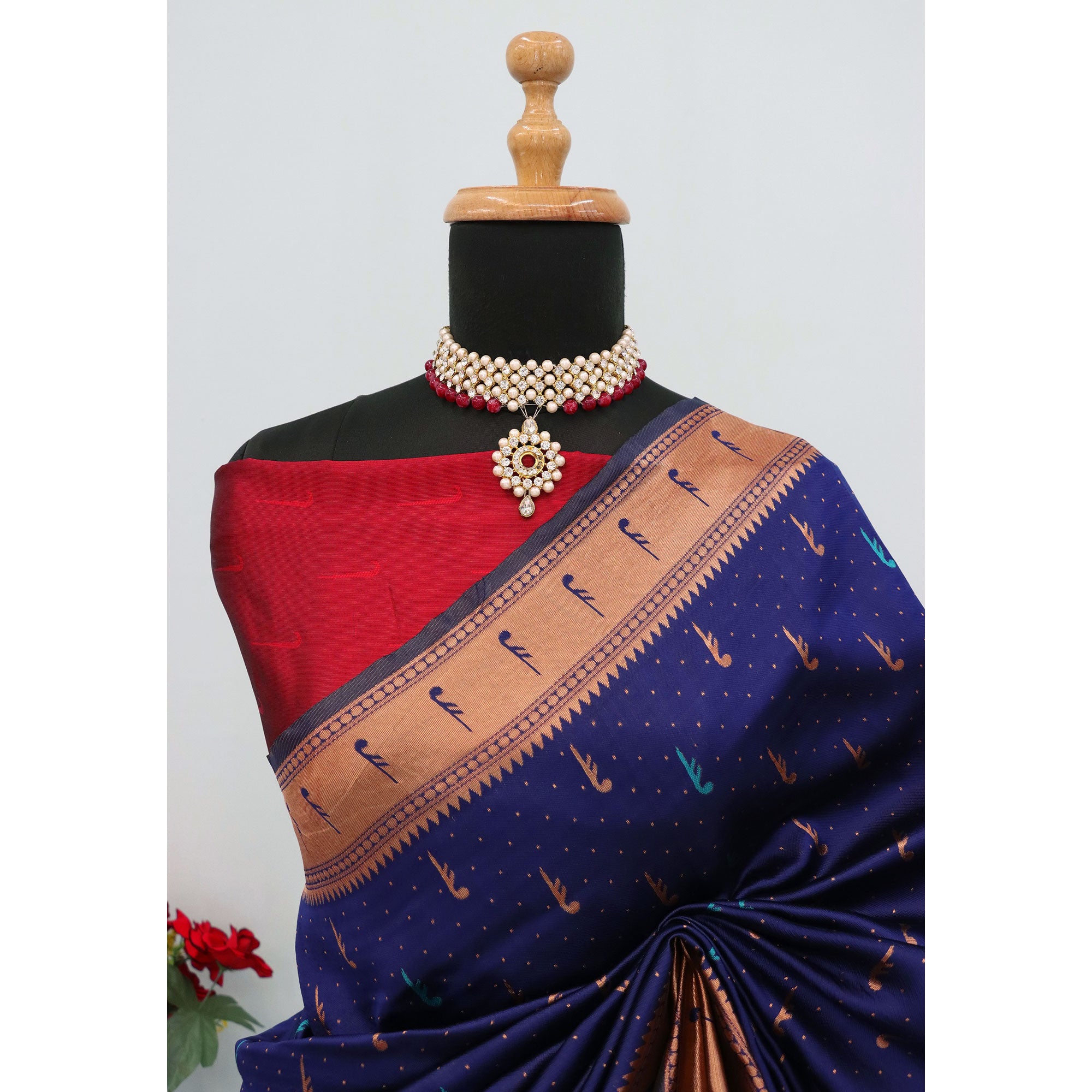 Navy Blue Woven Pure Silk Paithani Saree