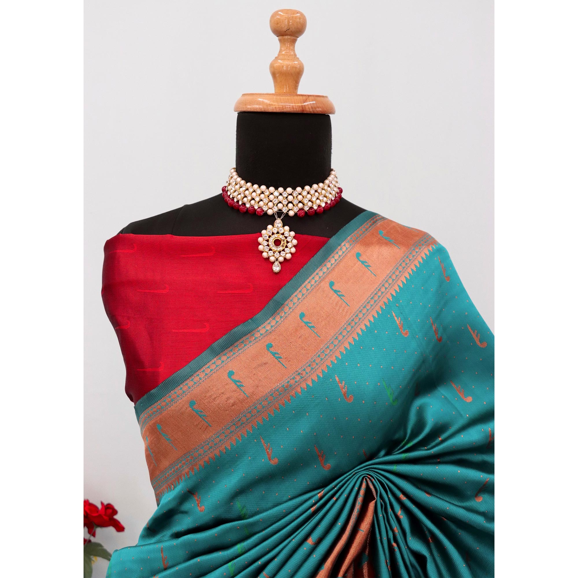 Rama Blue Woven Pure Silk Paithani Saree
