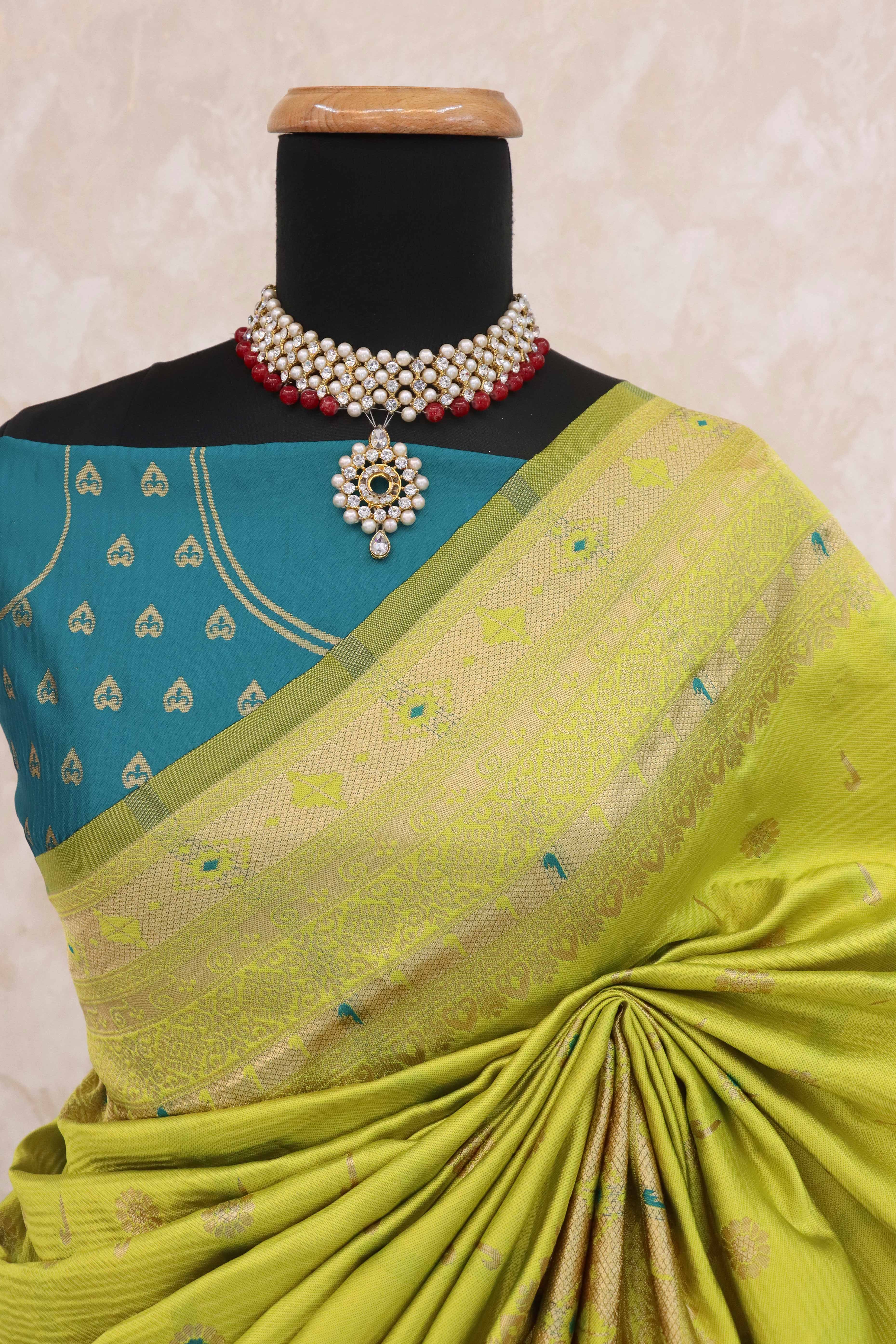 Lemon Green Pure Silk Paithani Saree With Intricate Floral Zari Weaving