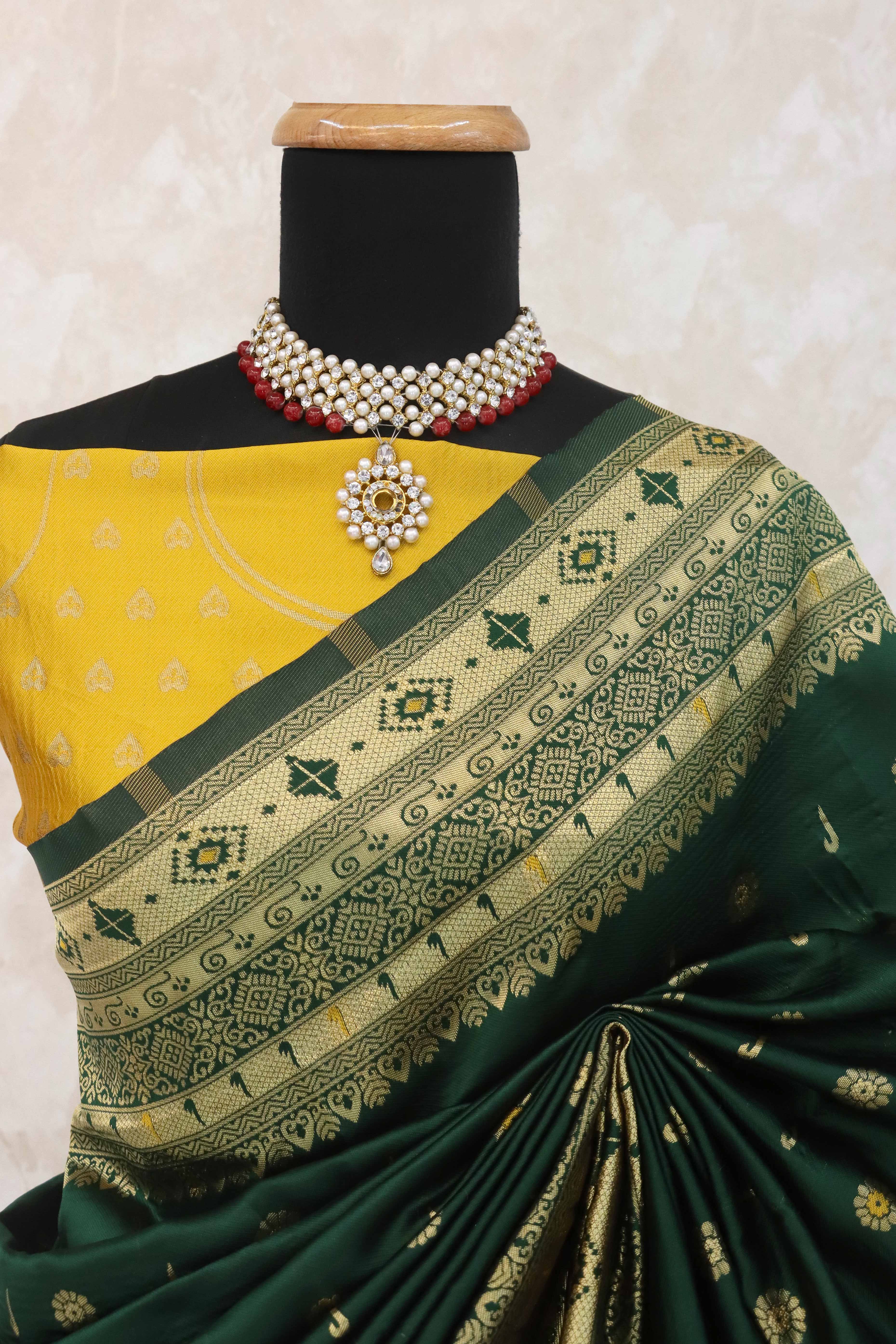 Dark Green Pure Silk Paithani Saree With Intricate Floral Zari Weaving