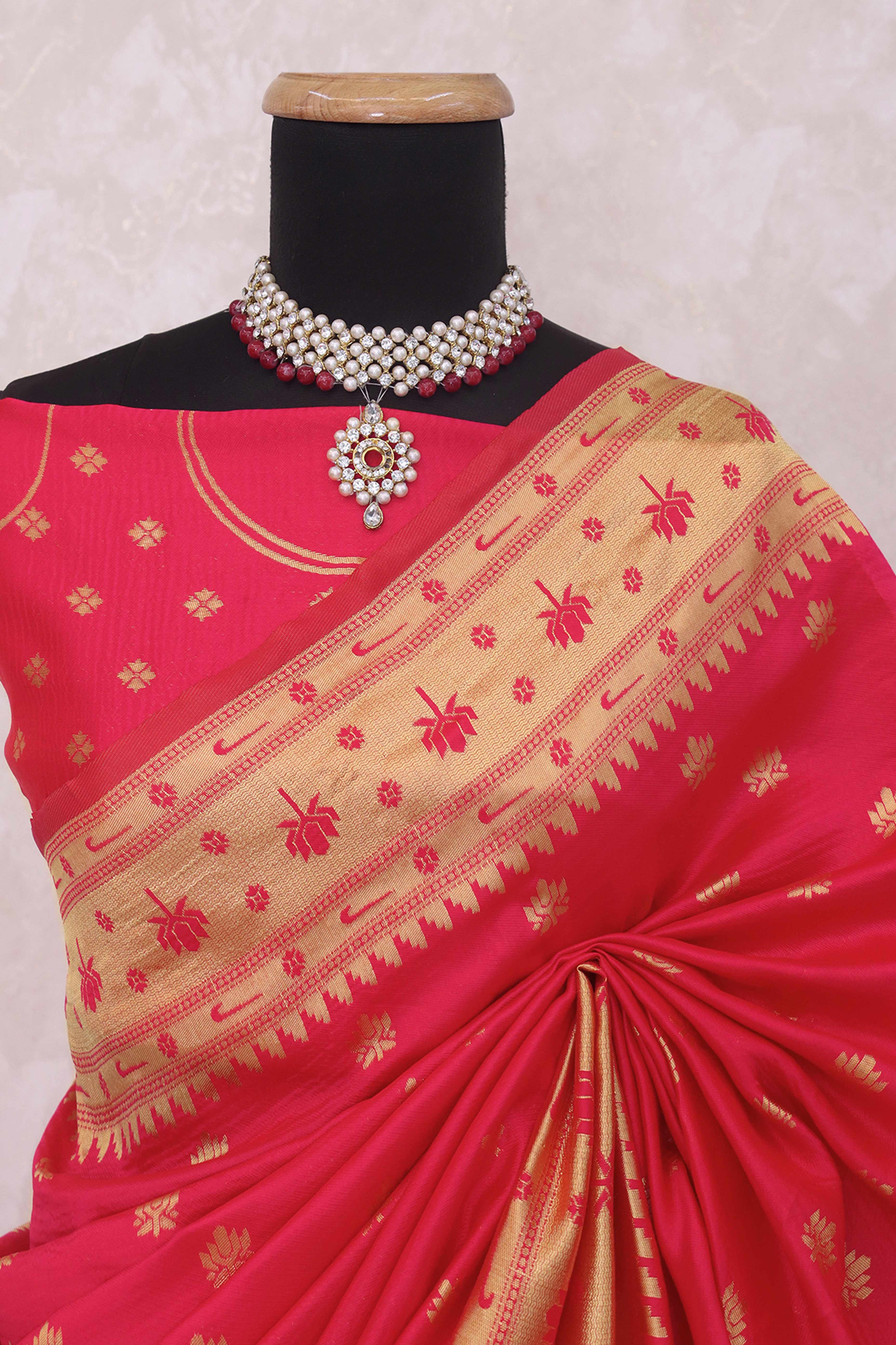 Pink Pure Silk Paithani Saree With Elegant Floral Zari Weaving