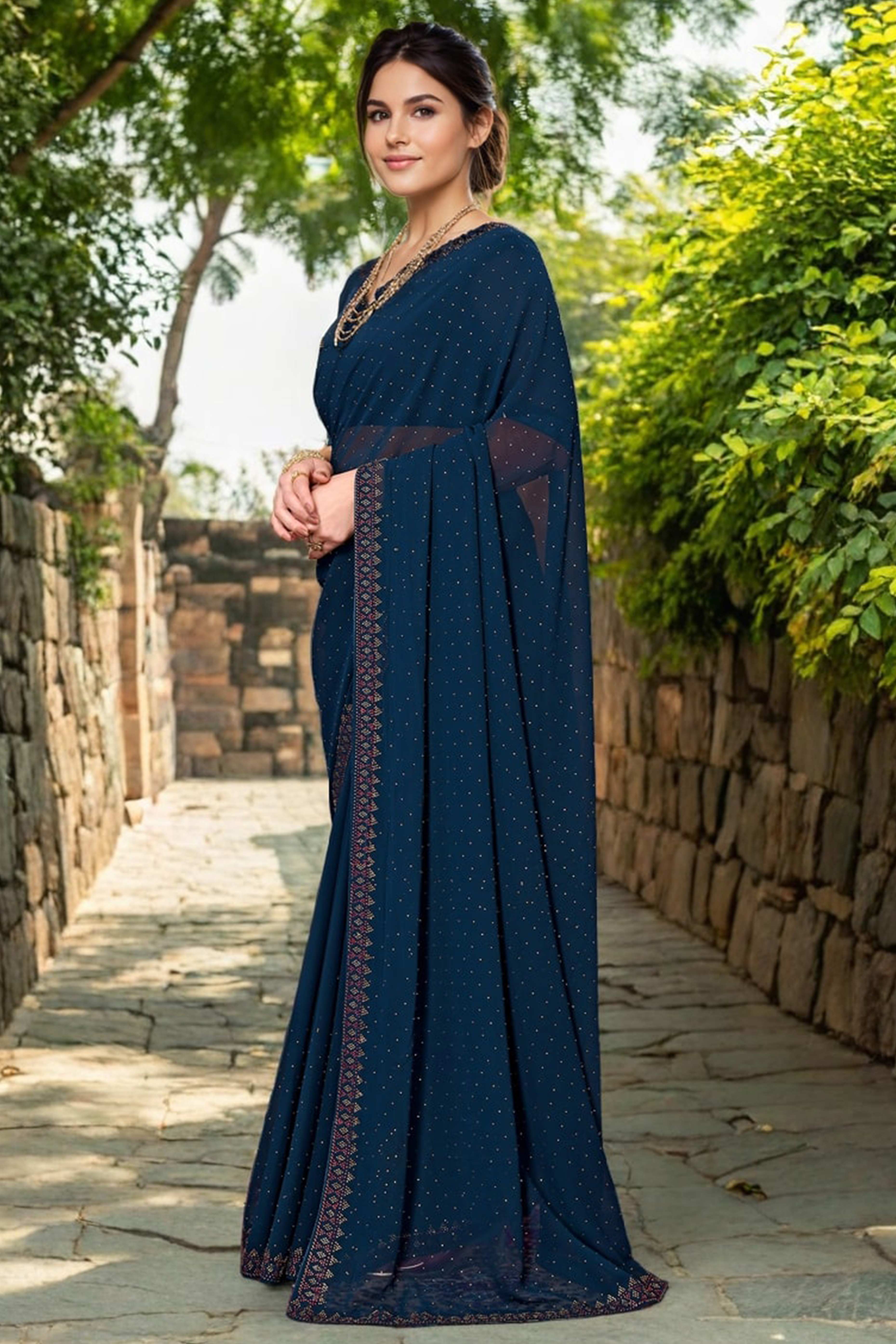 Navy Blue Rangoli Dola Silk Saree Embellished With Diamond Work And Elegant Border