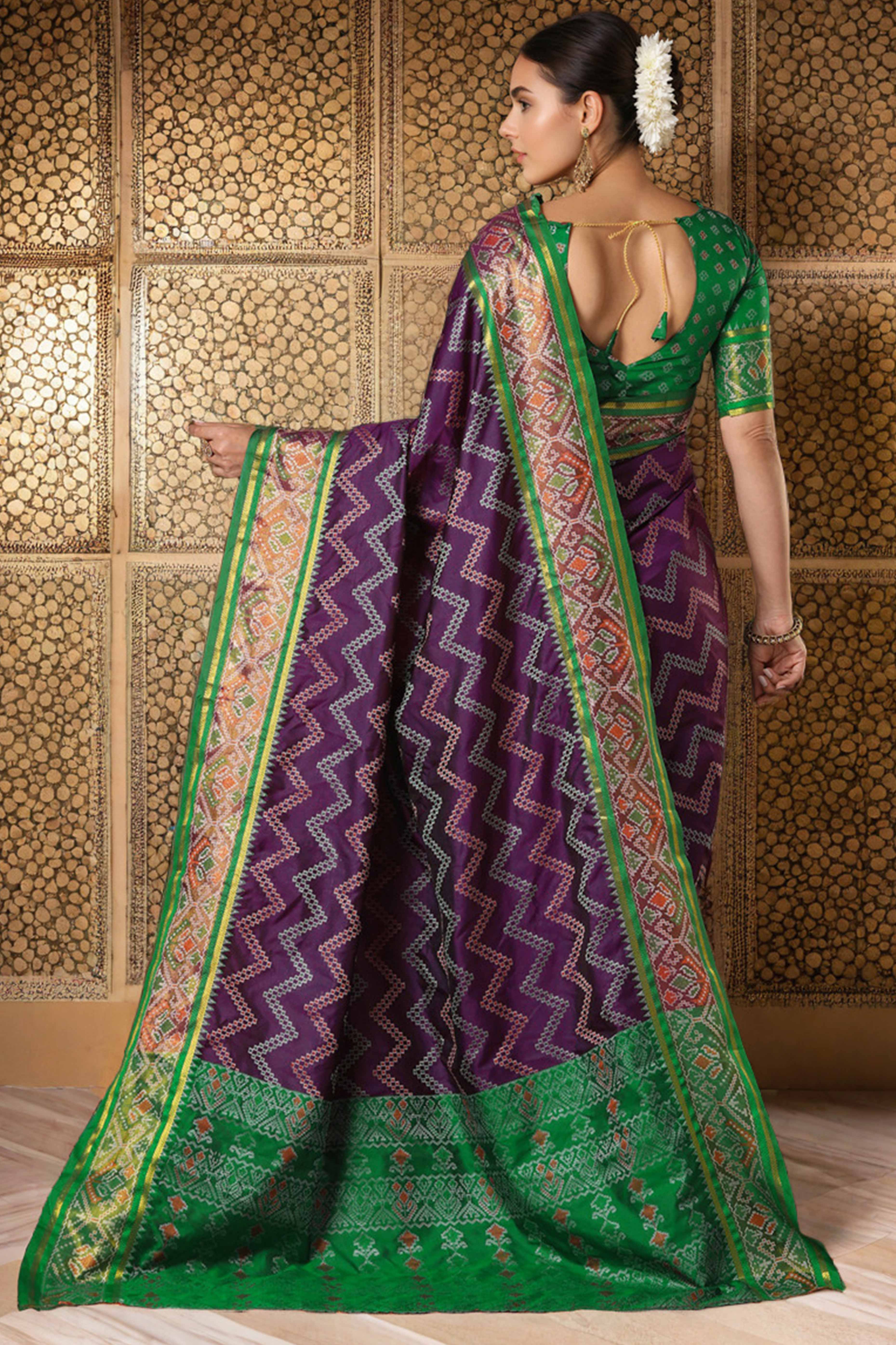 Purple Silk Blend Saree With Traditional Zig Zag Patola Weaving & Tassel Pallu