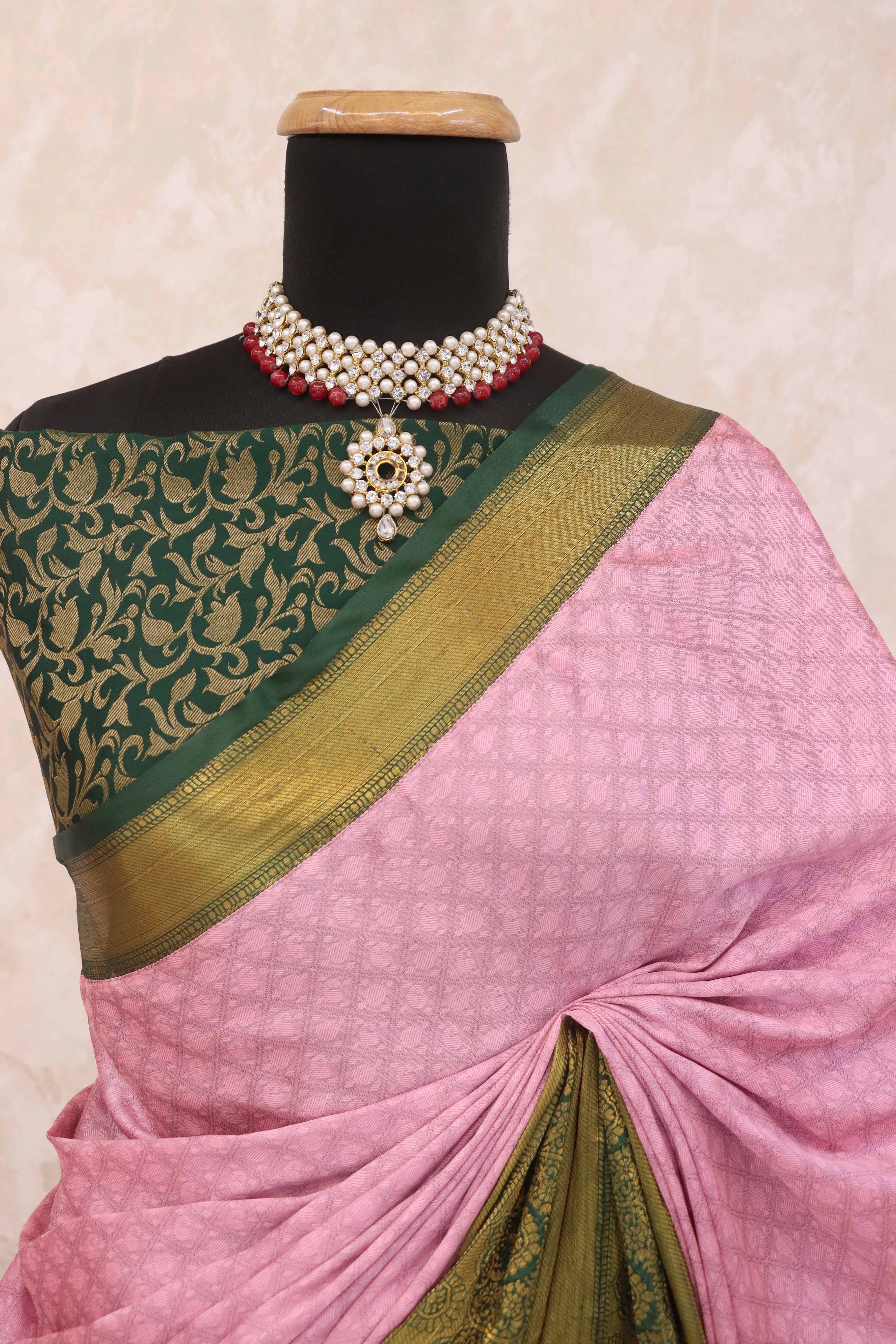Pink Silk Blend Saree With Detailed Zari Weaving & Tassel Embellishments