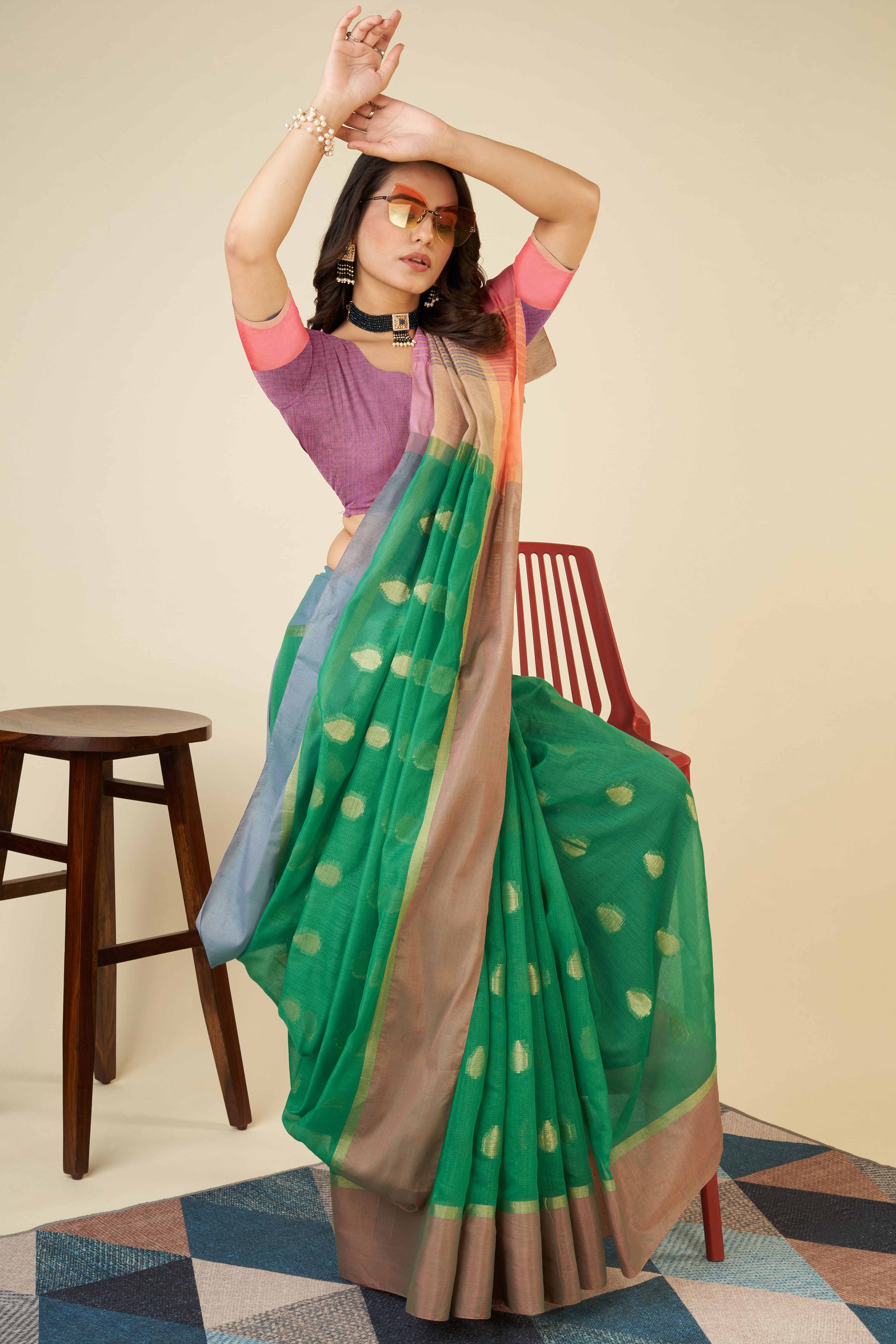 Green Zari Weaving Cotton Silk Saree