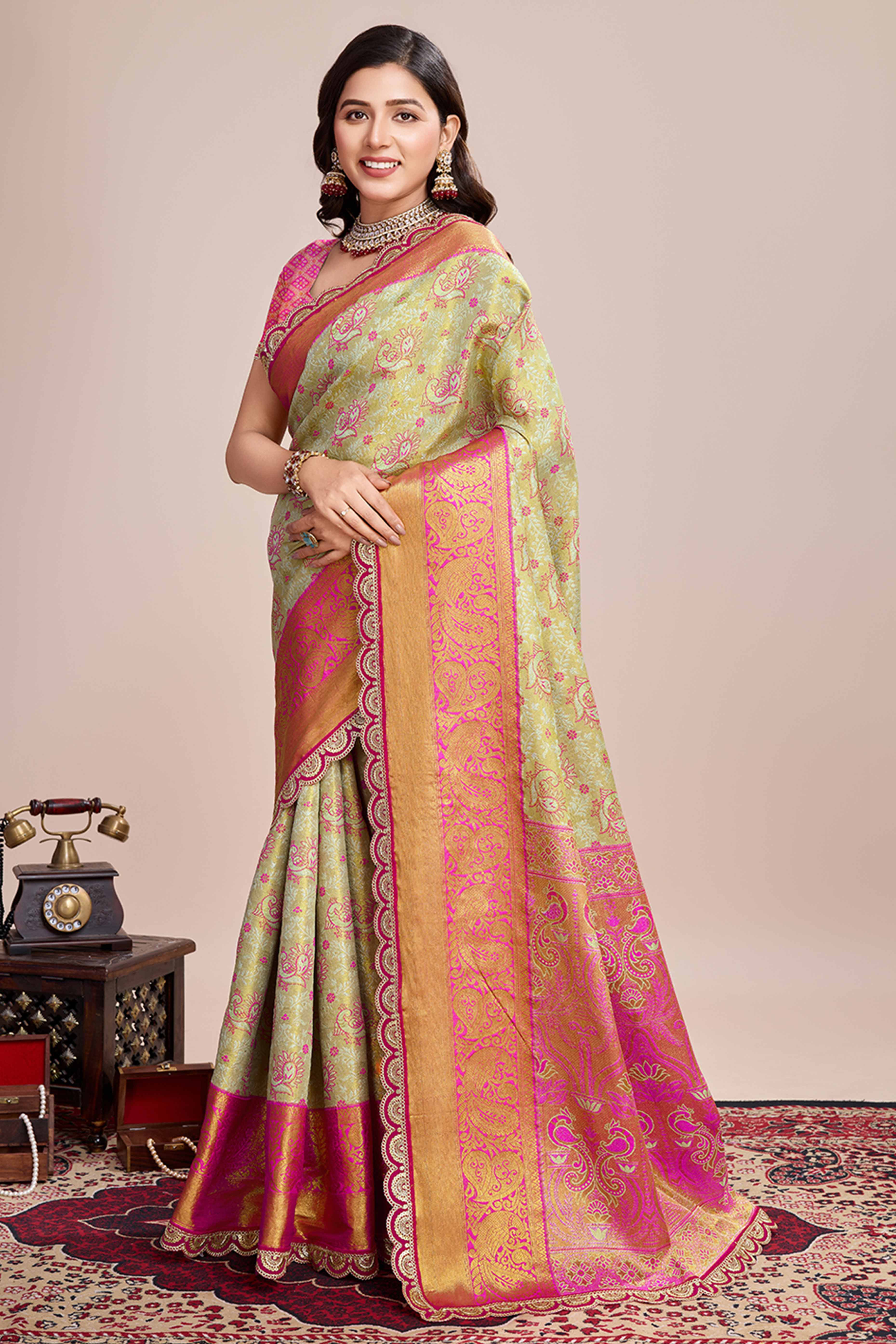 Sandy Brown Zari Weaving Kanjivaram Silk Saree