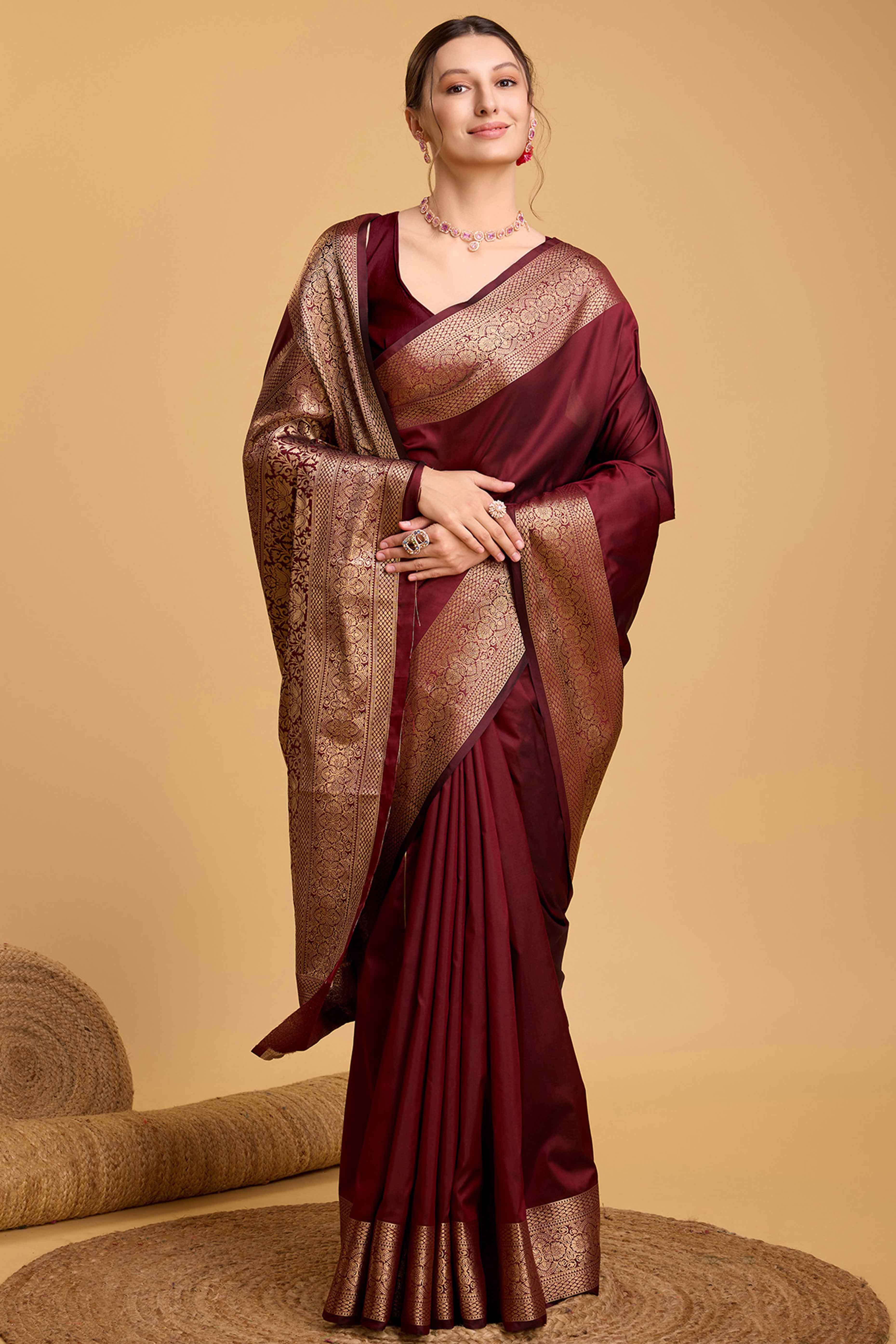 Maroon Zari Weaving Banarasi Silk Saree