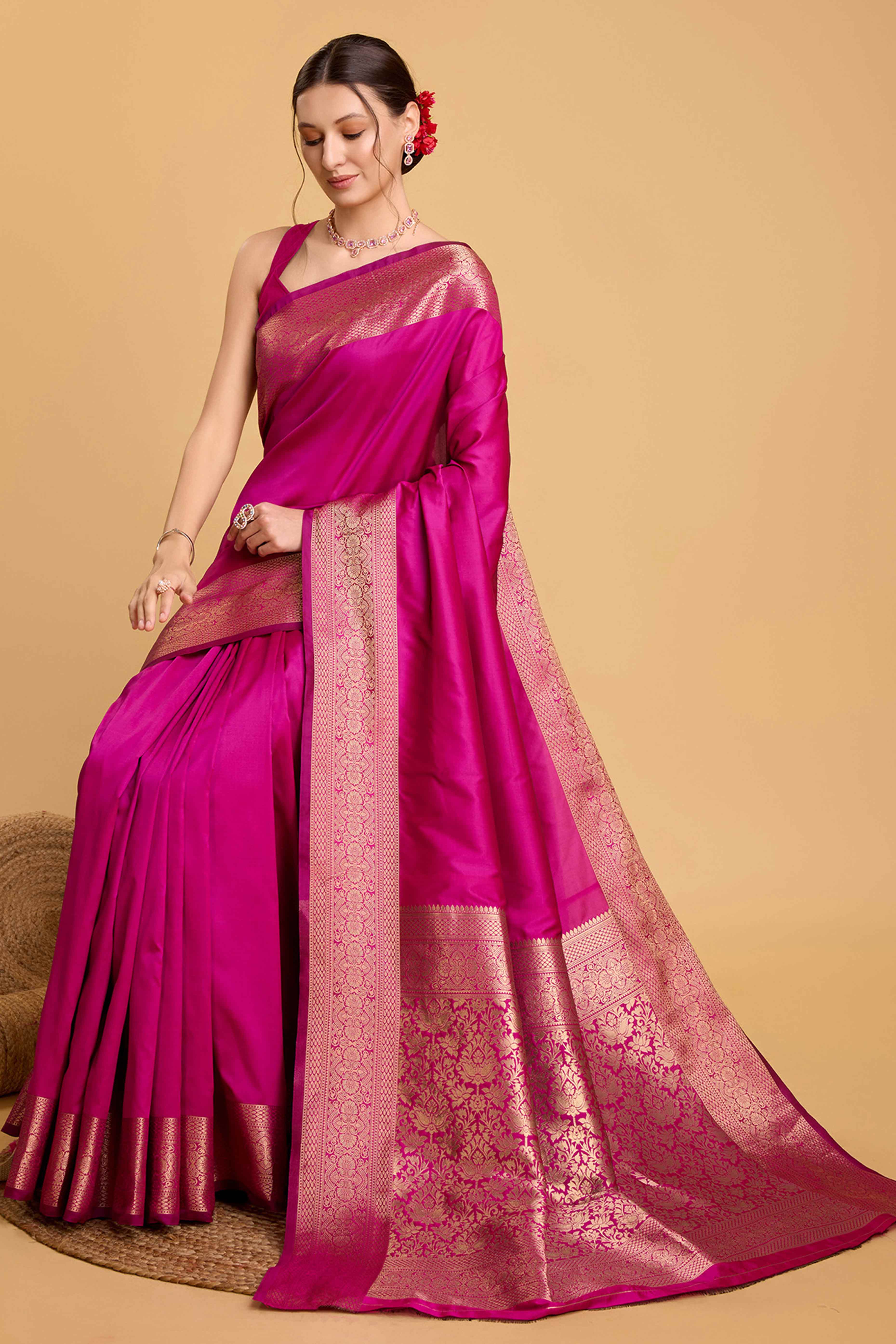 Pink Zari Weaving Banarasi Silk Saree