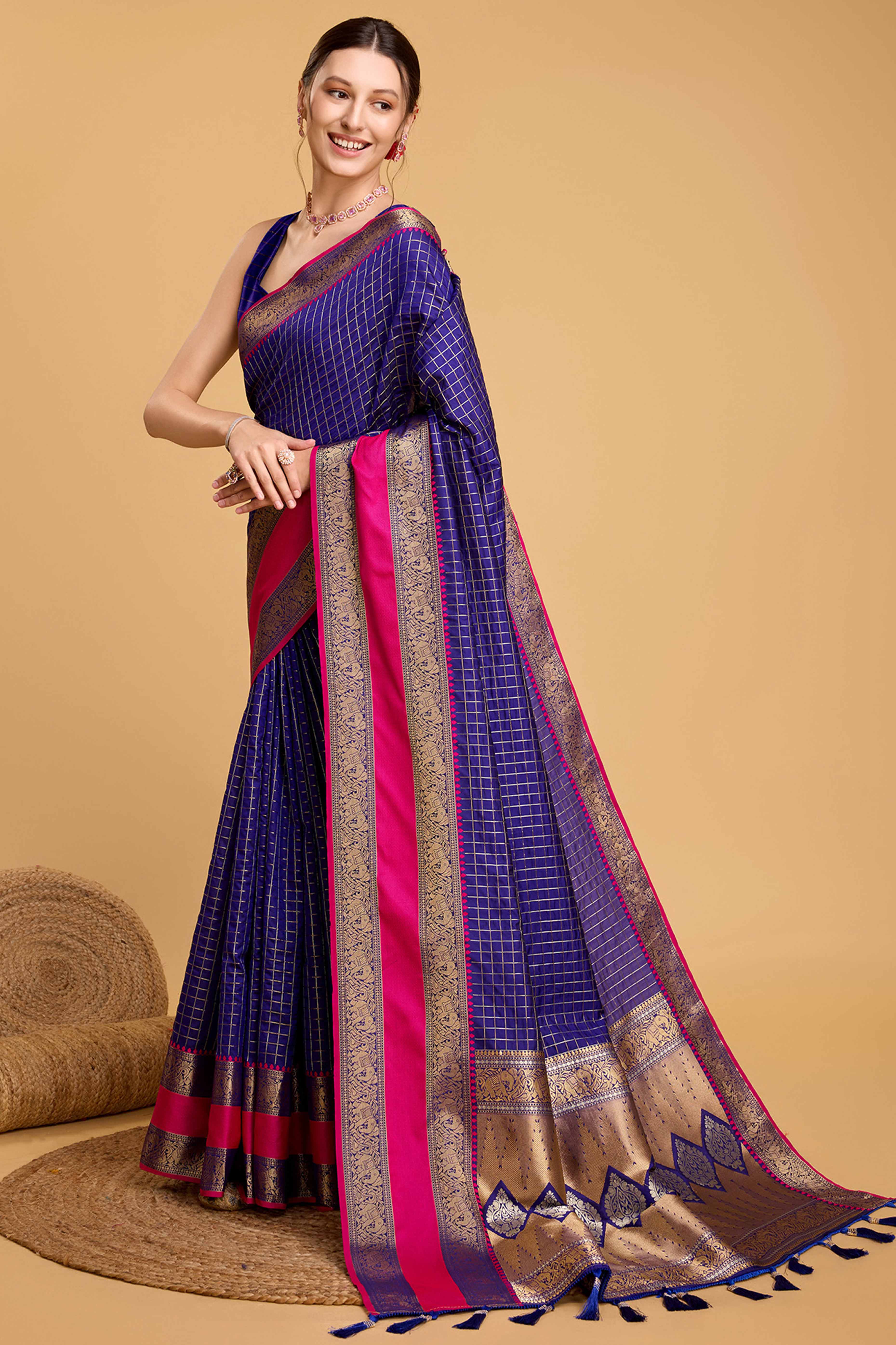 Purply Blue Zari Weaving Banarasi Silk Saree