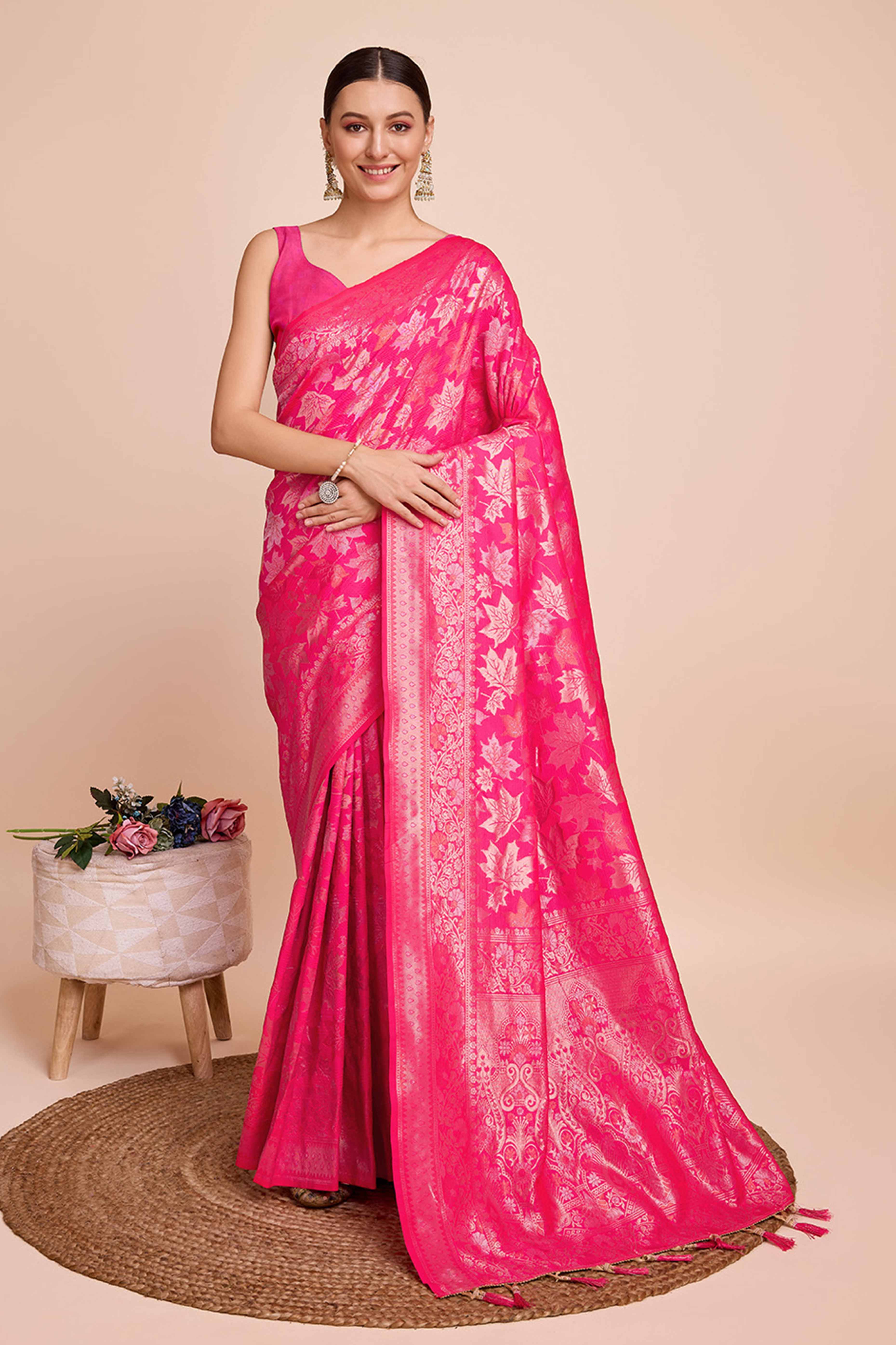Pink Zari Weaving Pure Silk Saree