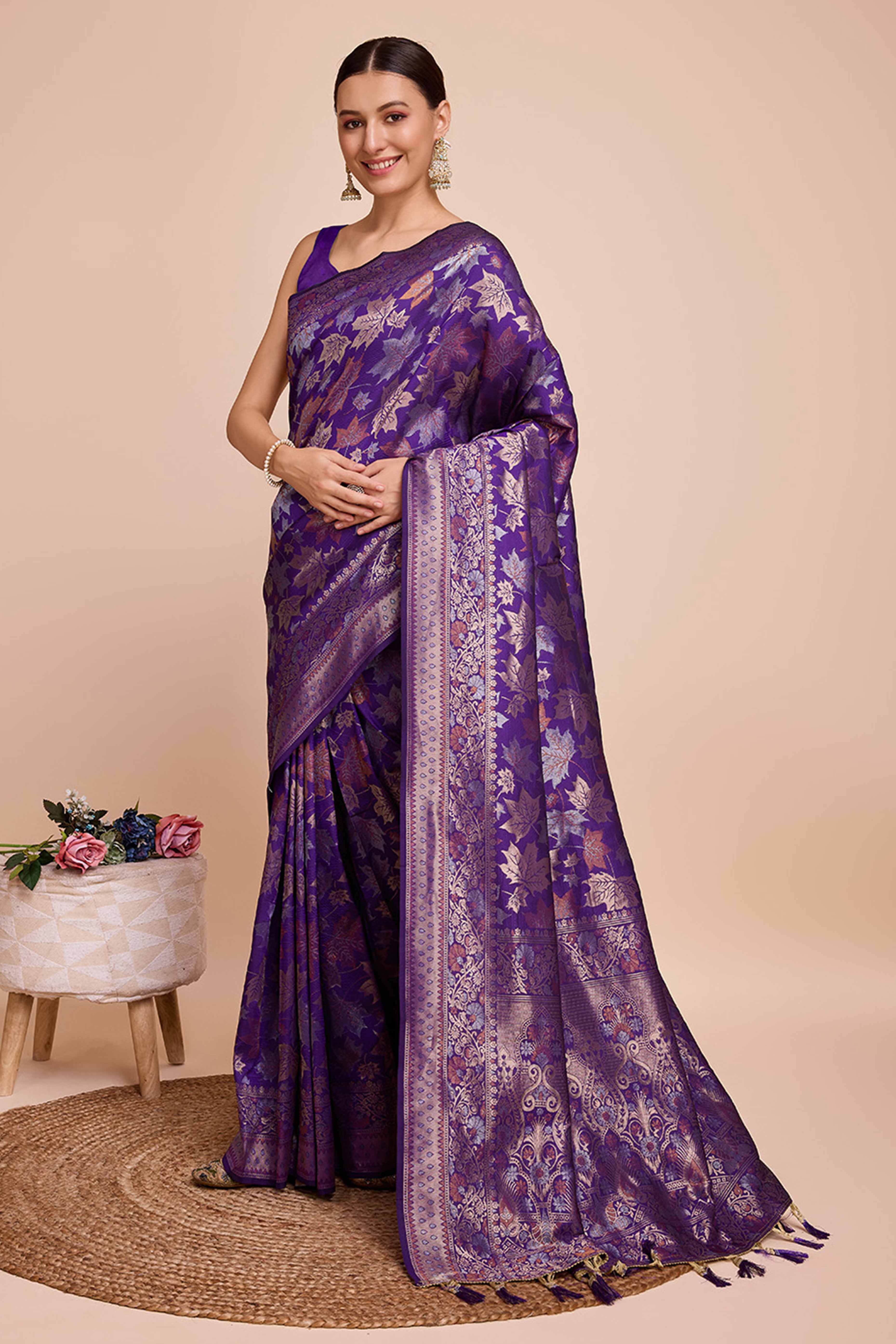 Purple Zari Weaving Pure Silk Saree