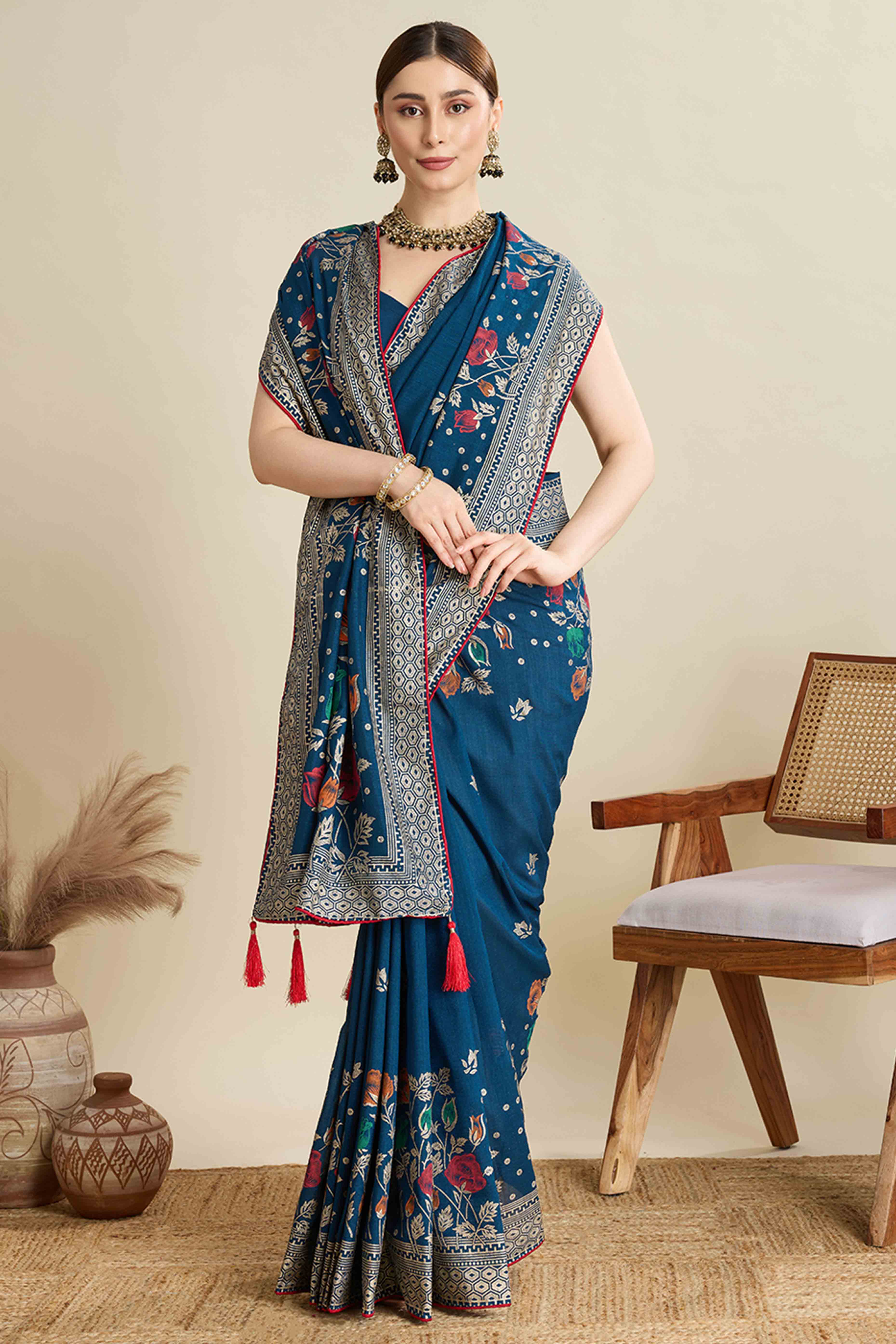 Teal Lightweight Cotton Silk Saree with Delicate Paisley Prints