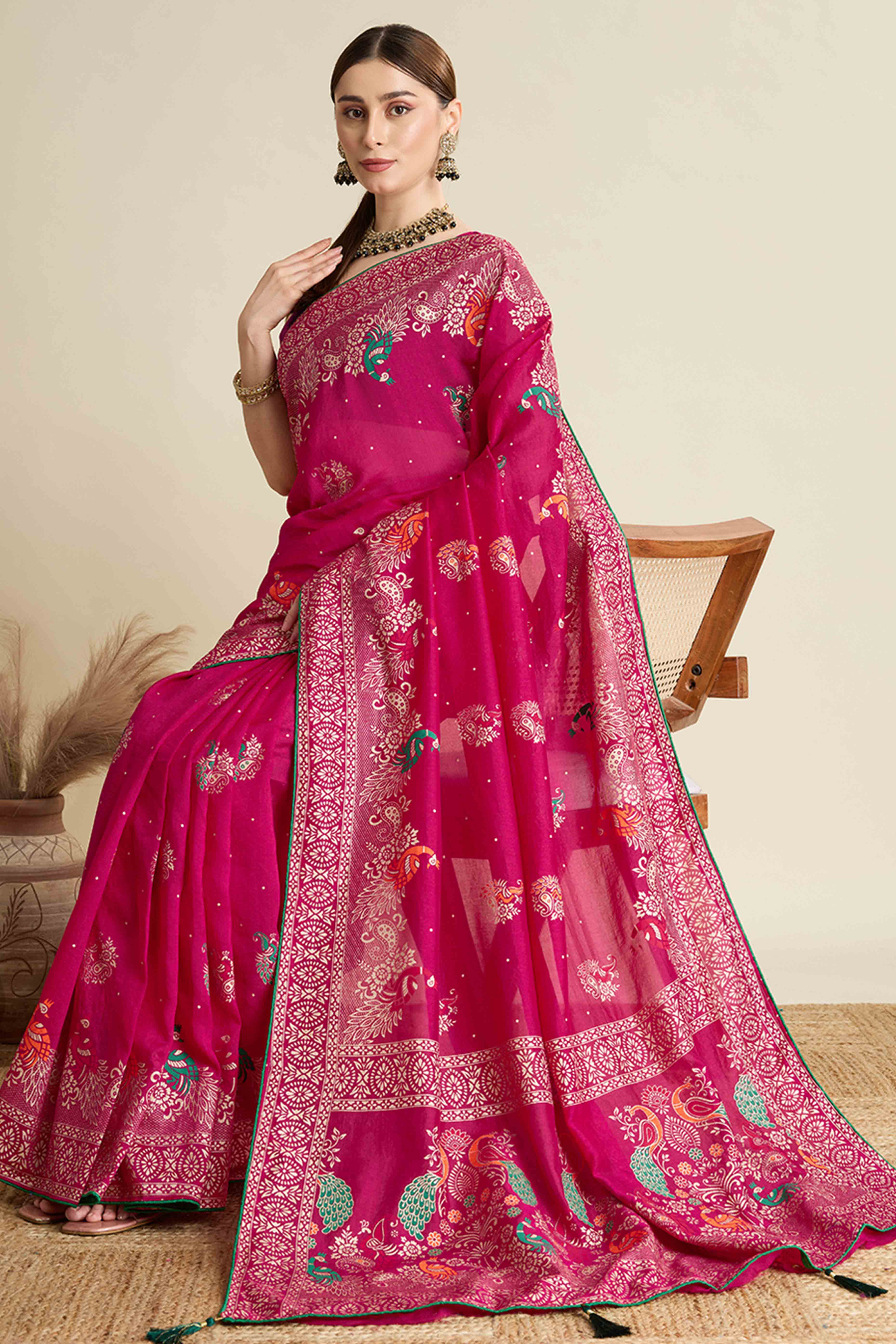 Pink Lightweight Cotton Silk Saree with Delicate Paisley Prints