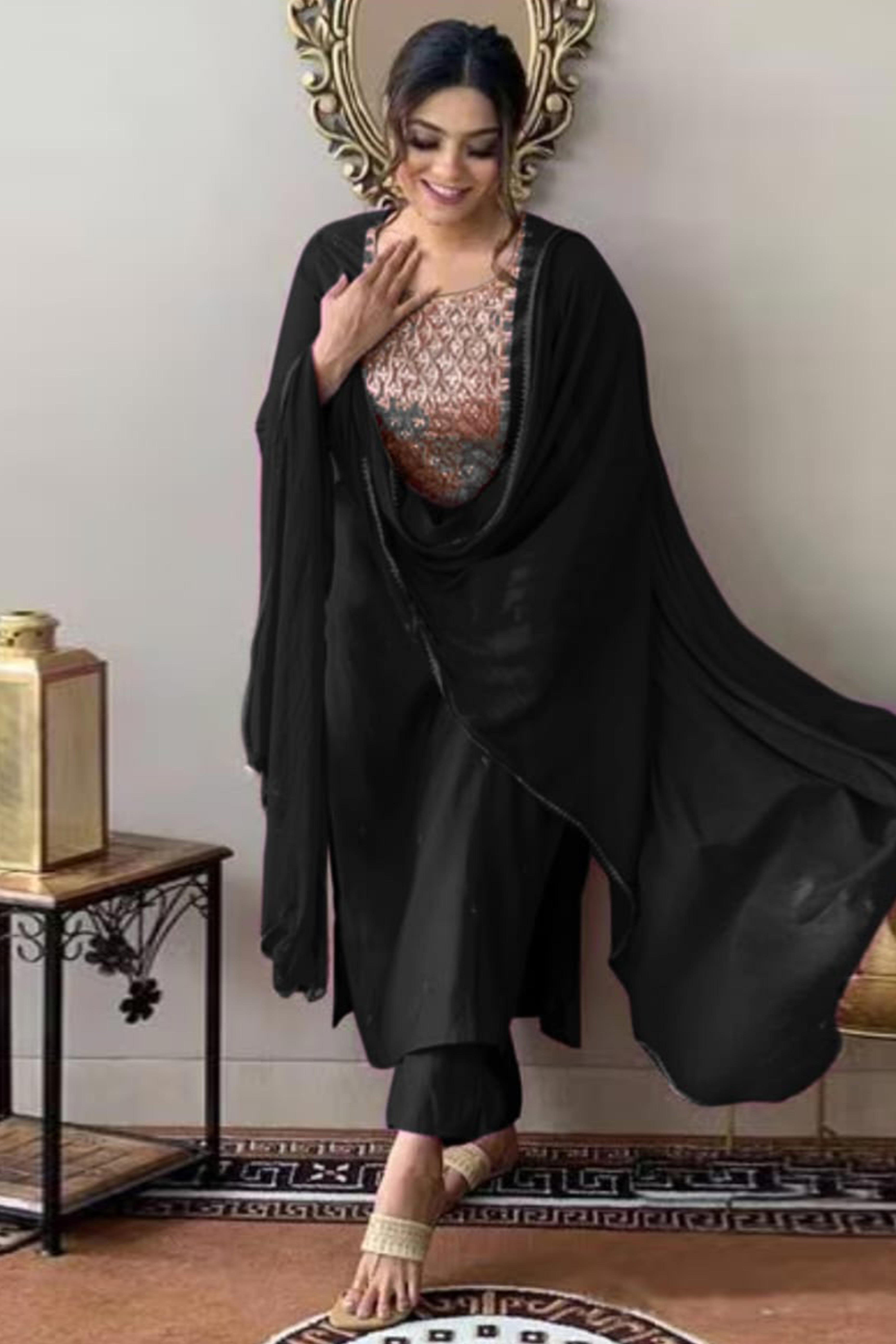 Black Sequins Embroidered Rayon Salwar Suit