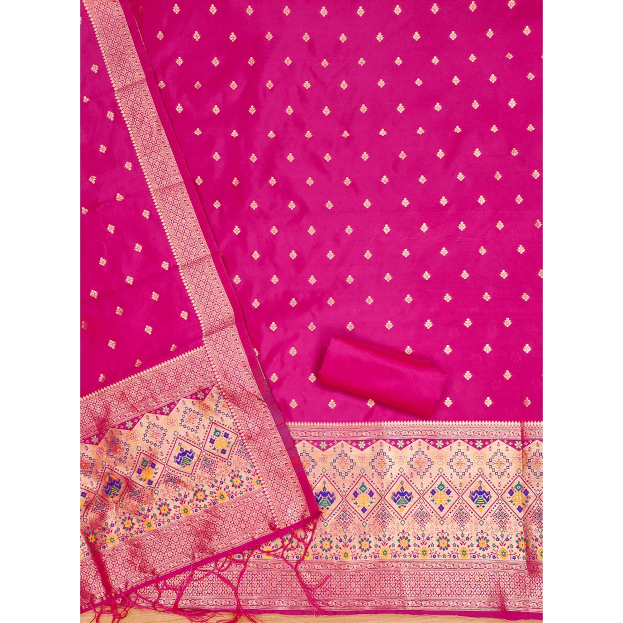 Pink Zari Weaving Soft Banarasi Silk Dress Material