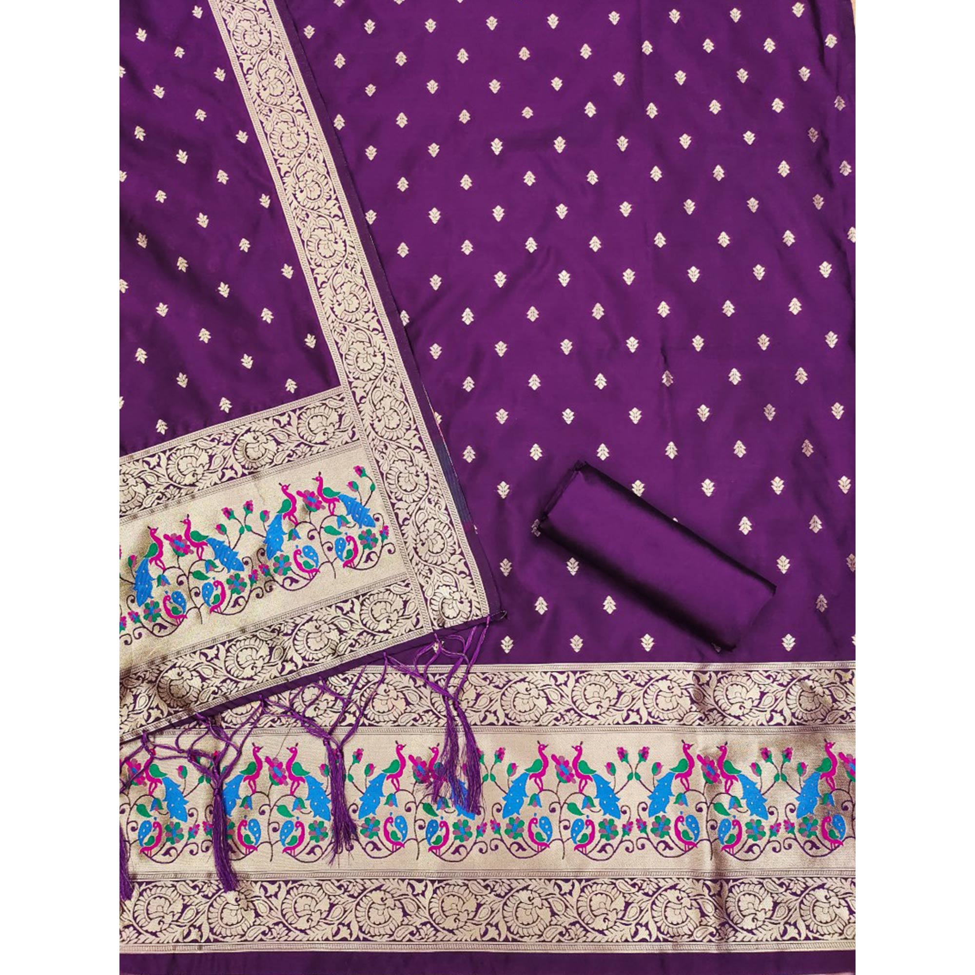 Purple Floral Woven Banarasi Silk Dress Material