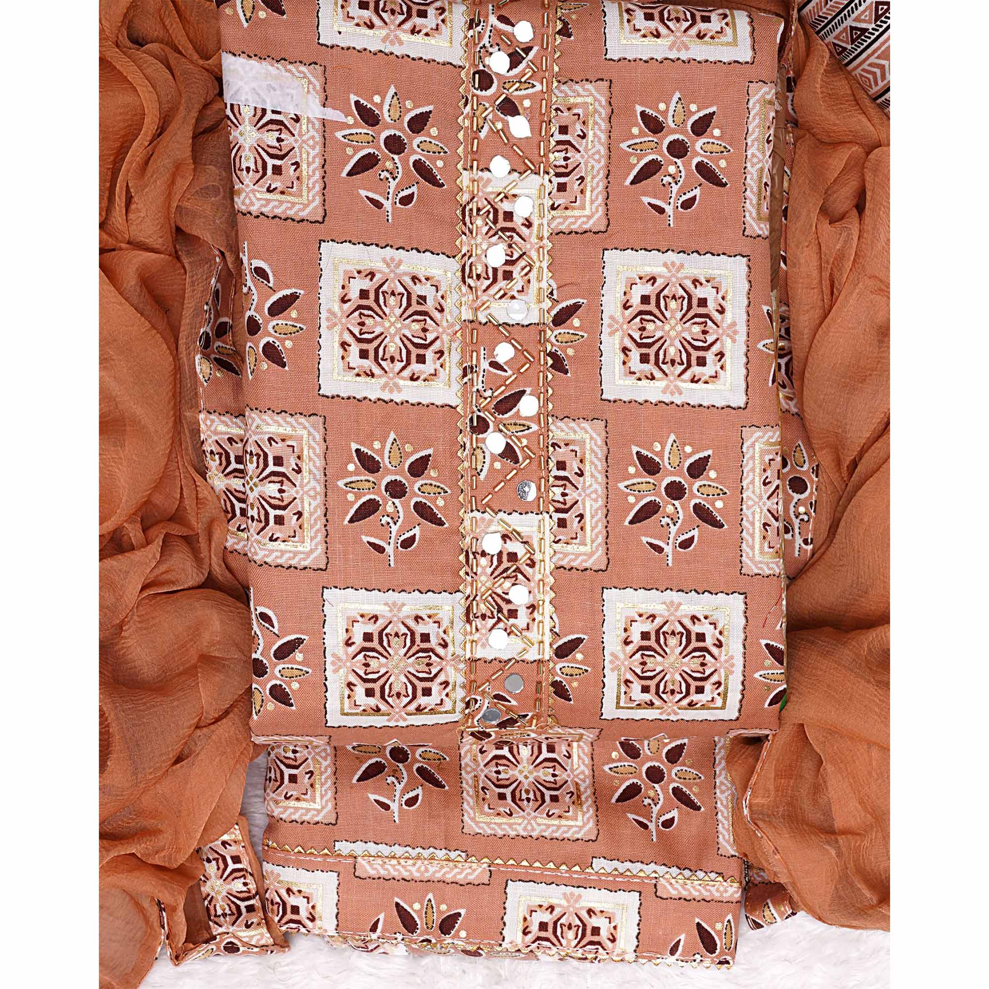 Peach Floral Printed Pure Cotton Dress Material