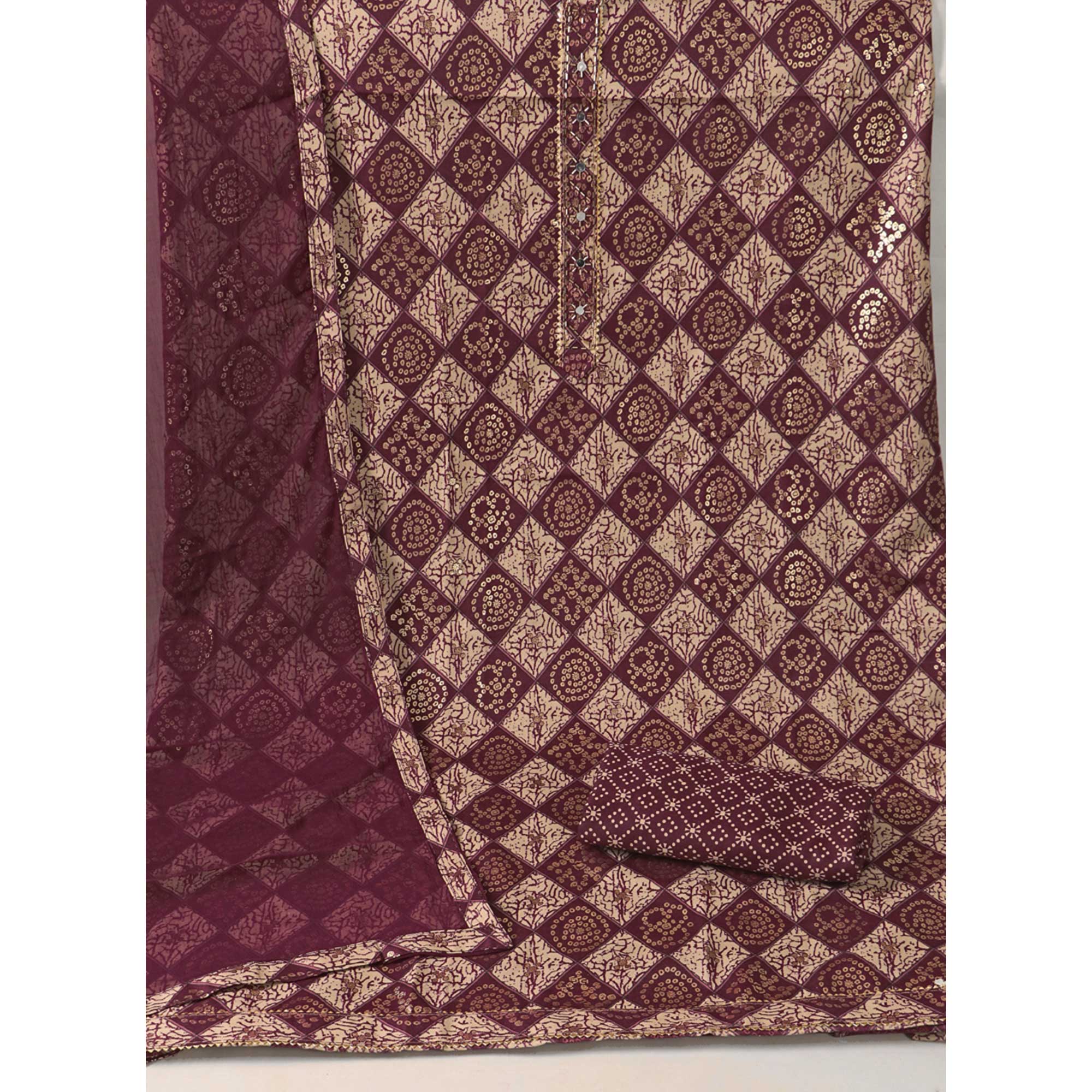 Wine Foil Printed With Handwork Pure Cotton Dress Material