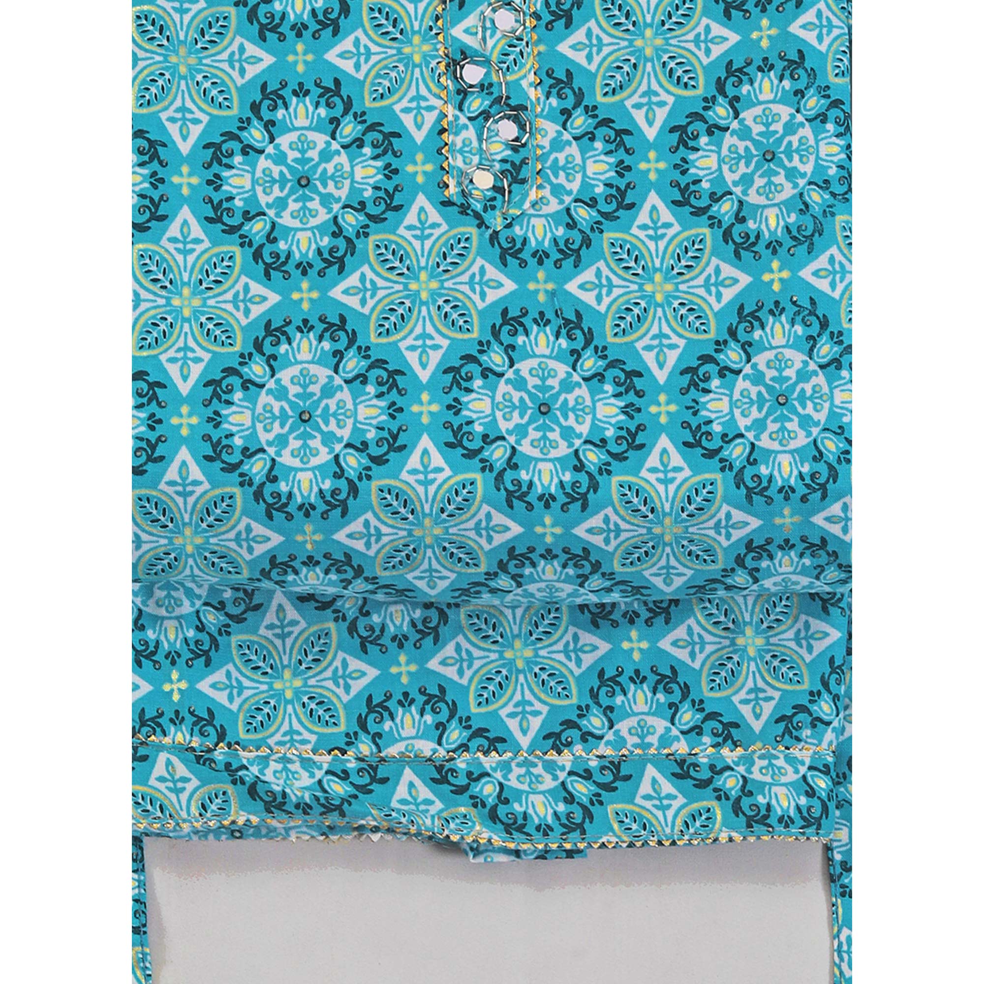 Blue Floral Foil Printed With Handwork Pure Cotton Dress Material