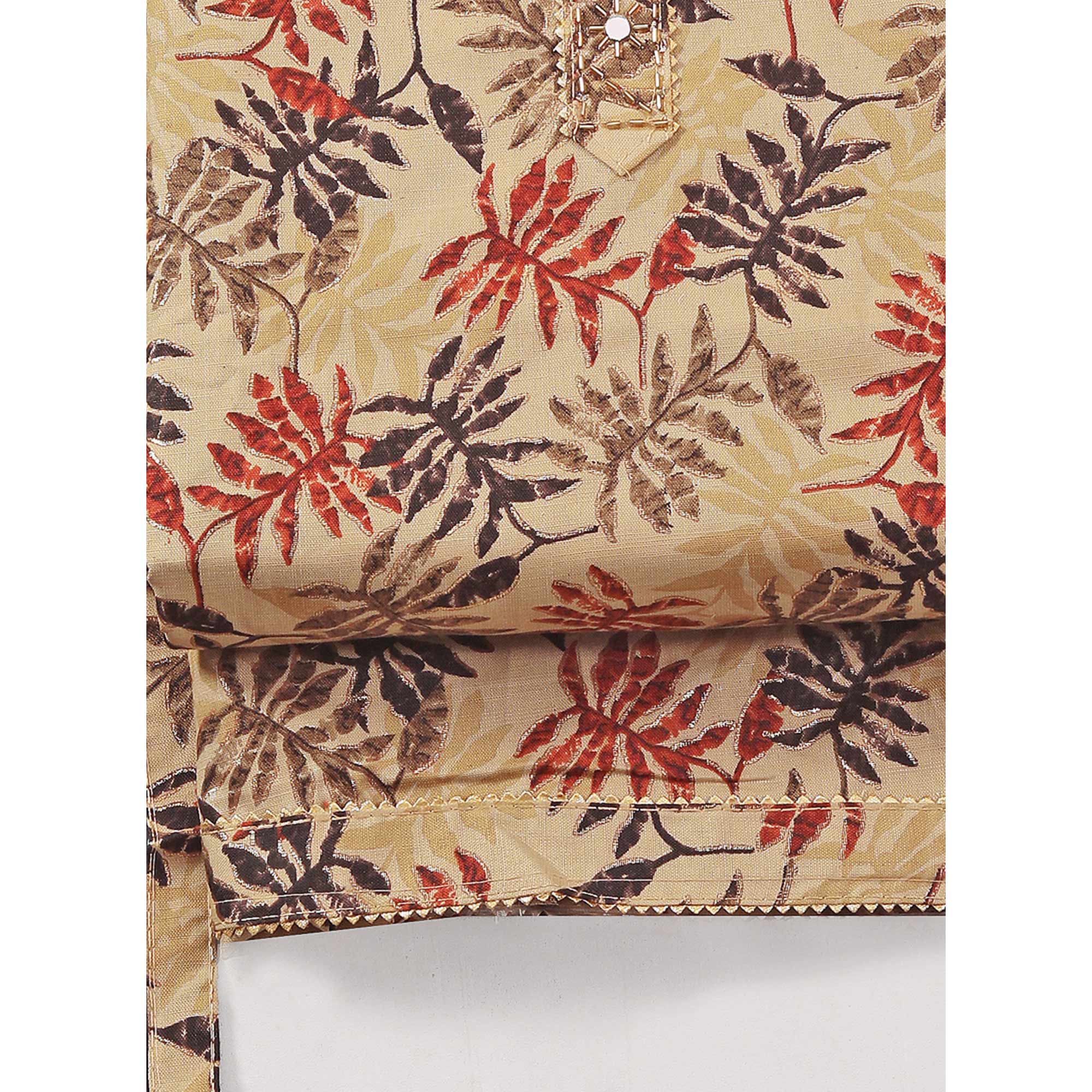 Chikoo & Brown Foil Printed With Handwork Pure Pure Cotton Dress Material