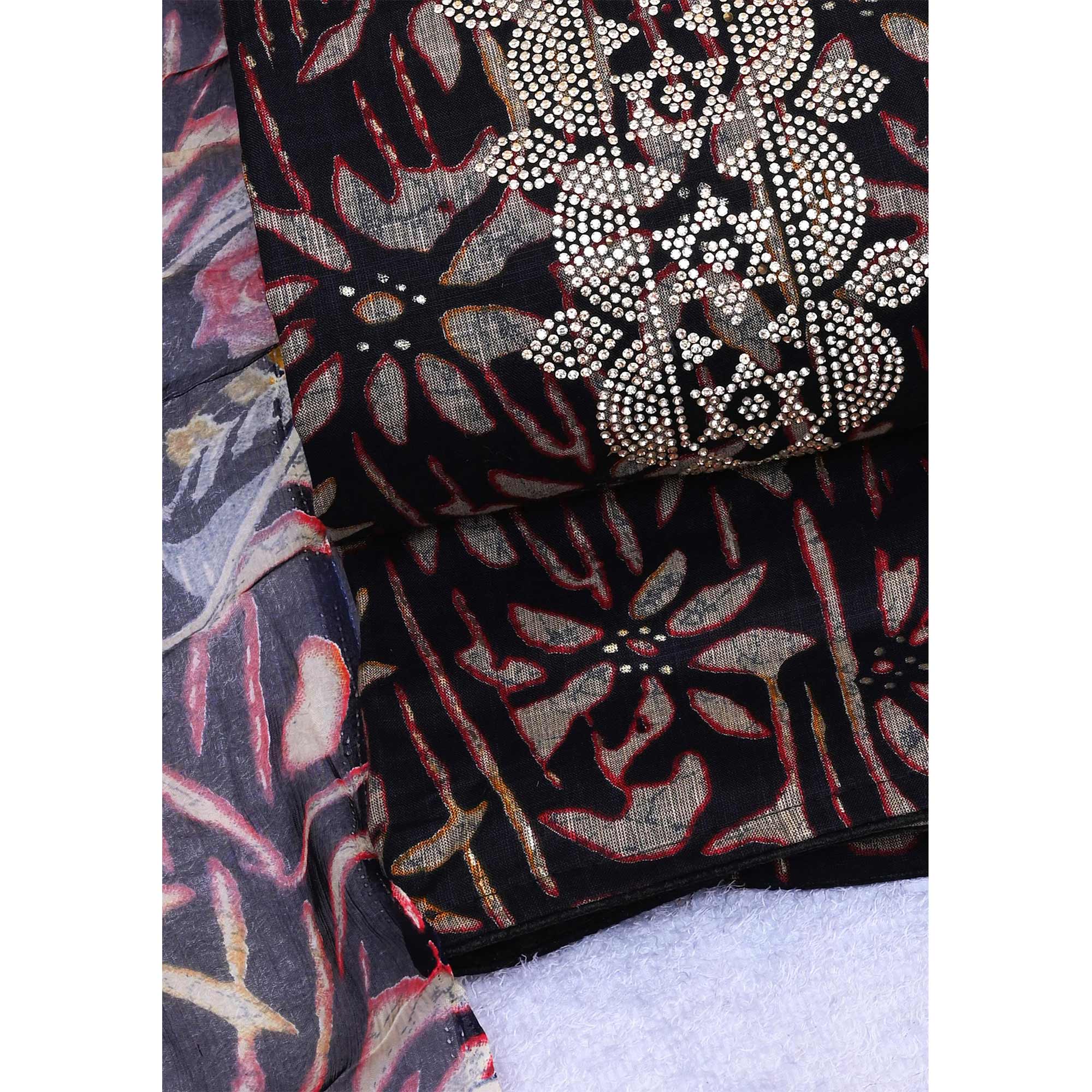 Black Floral Printed Pure Cotton Dress Material