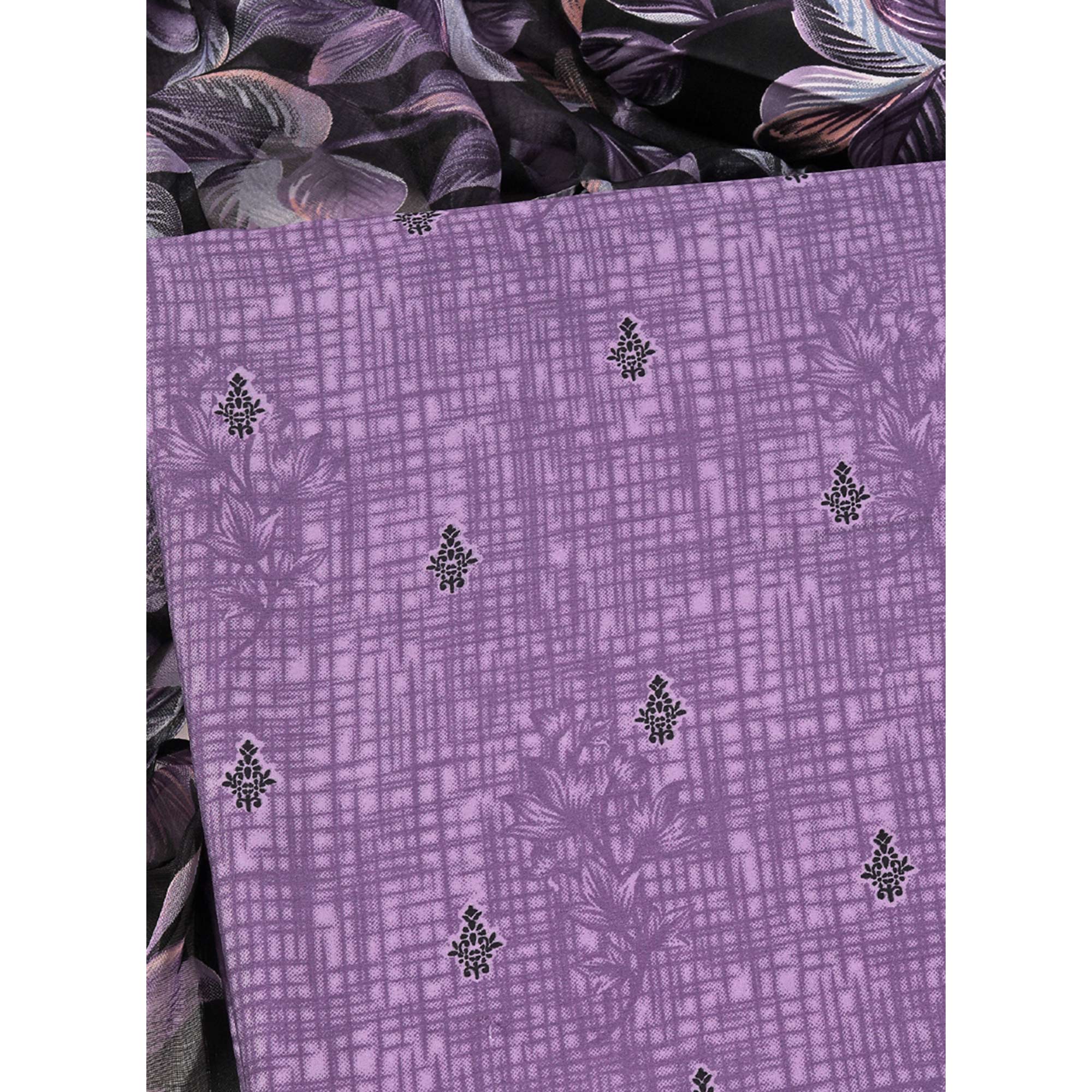 Purple Floral Printed Crepe Dress Material