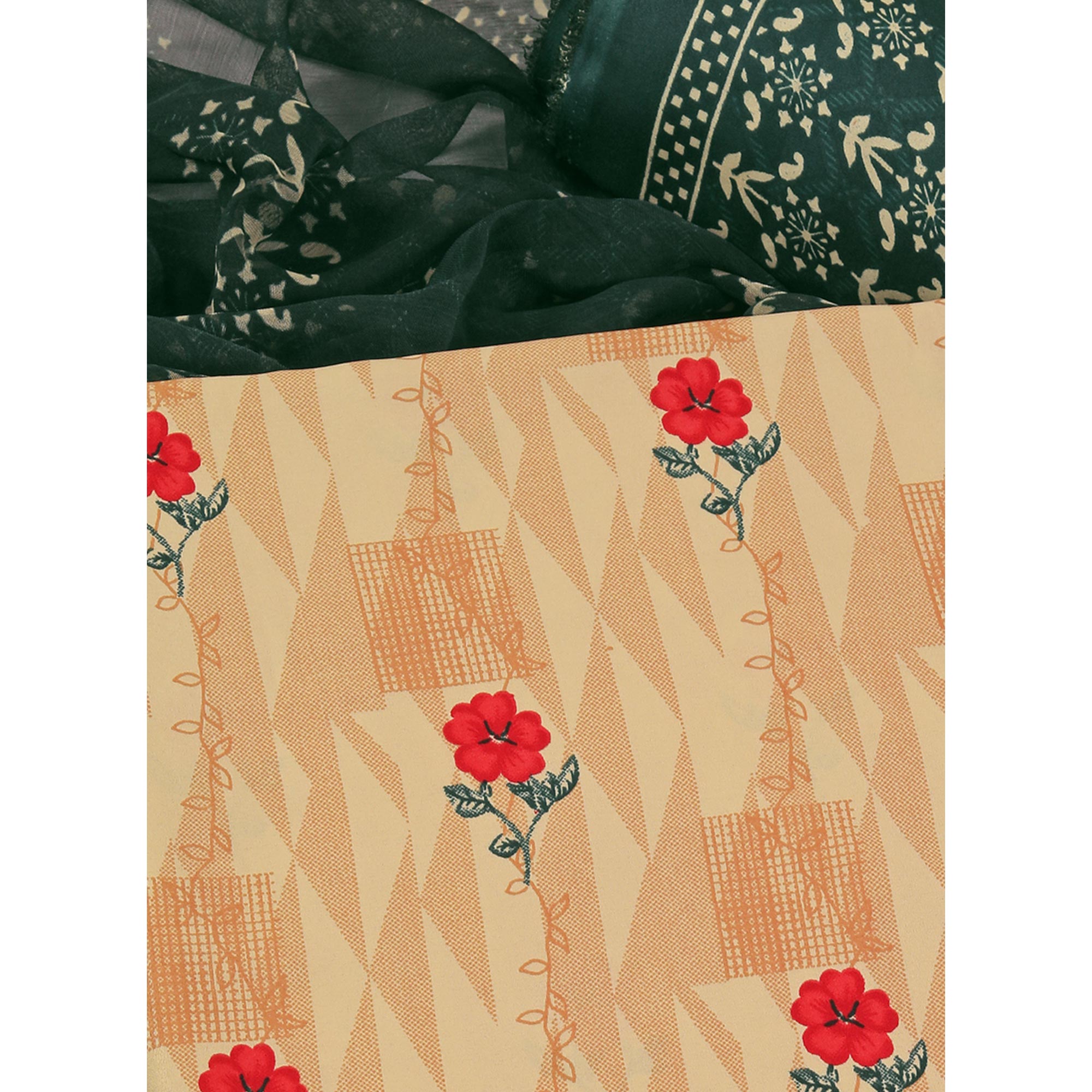 Cream Floral Printed Crepe Dress Material