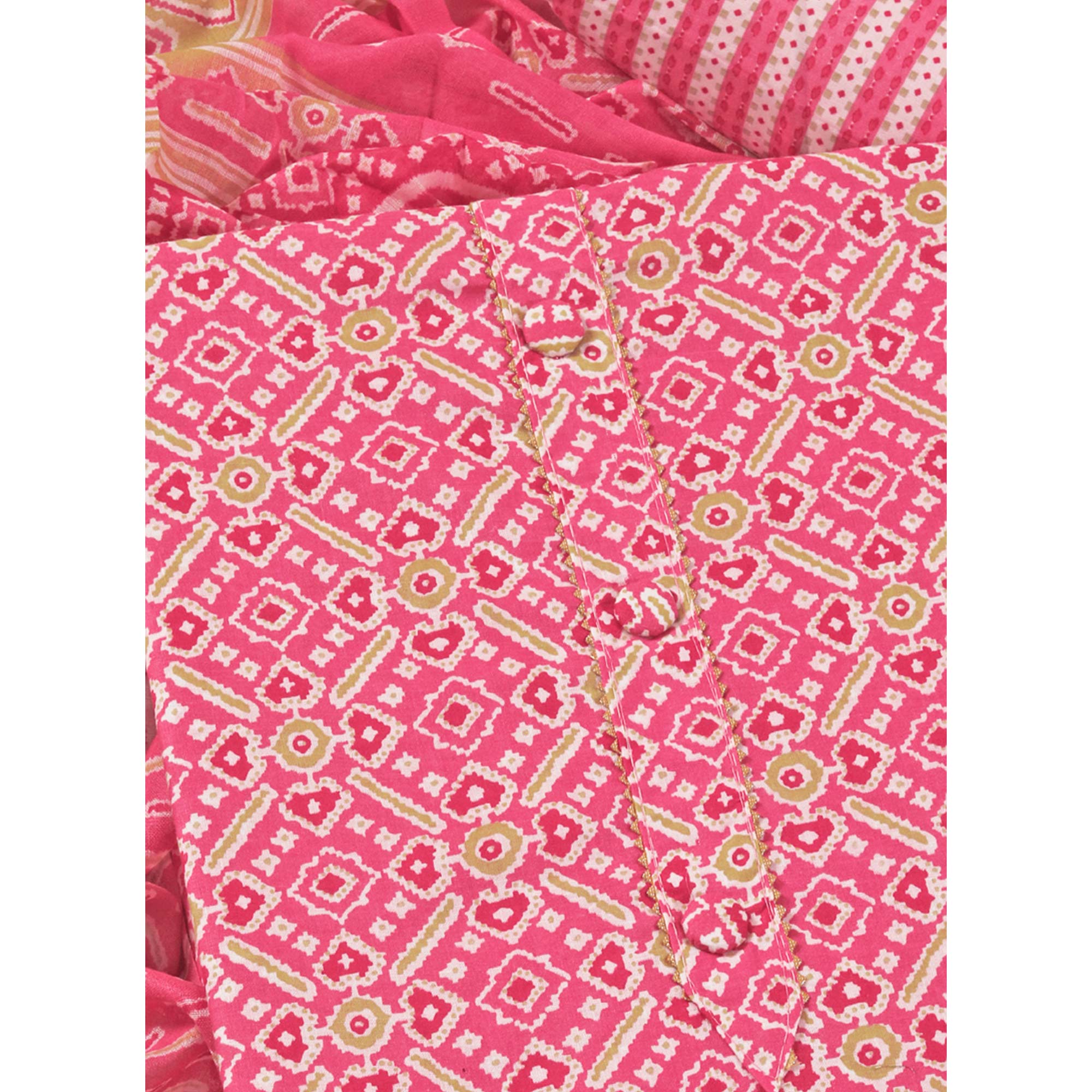 Rani Pink Patola Printed With Gota Patti Work Pure Cotton Dress Material