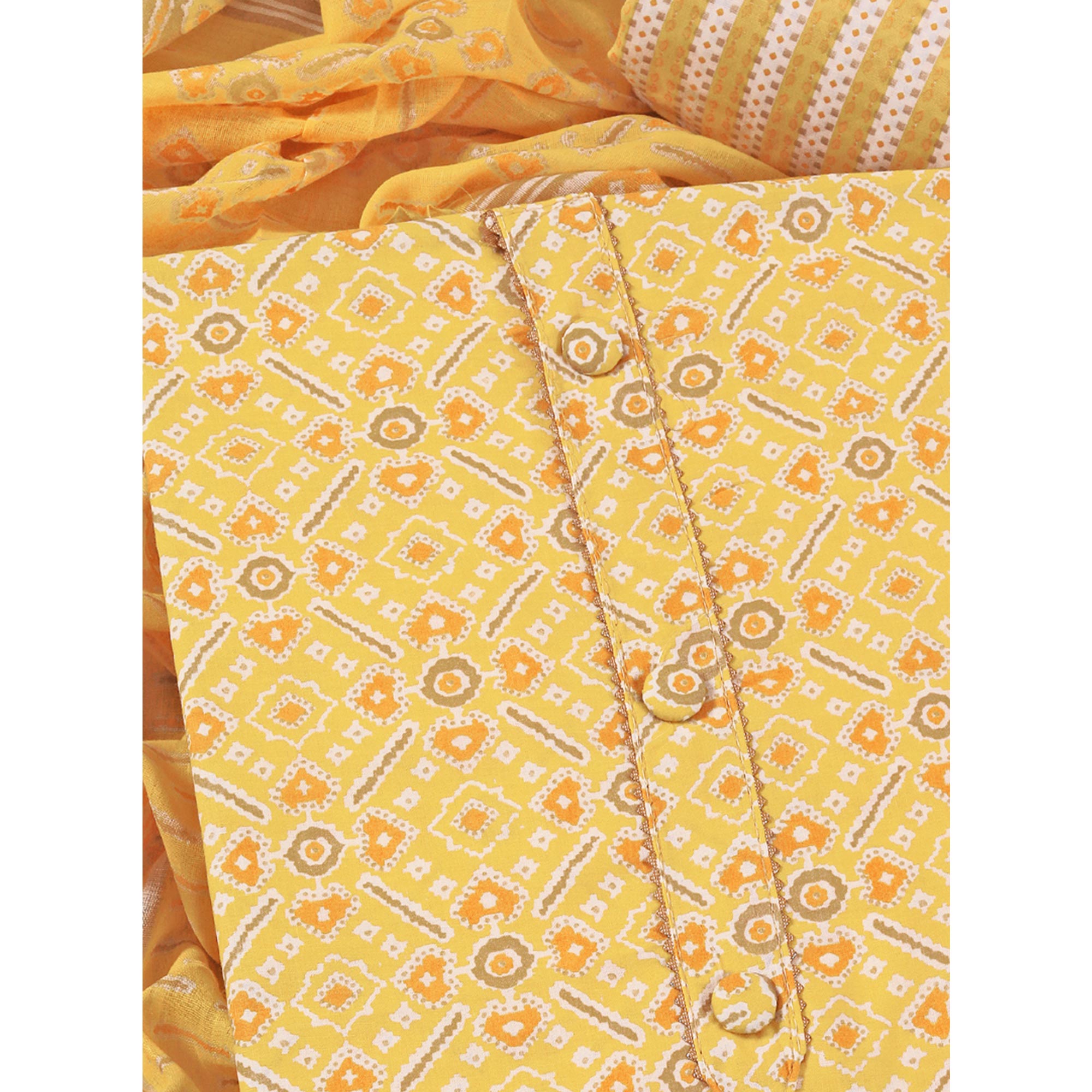 Yellow Patola Printed With Gota Patti Work Pure Cotton Dress Material