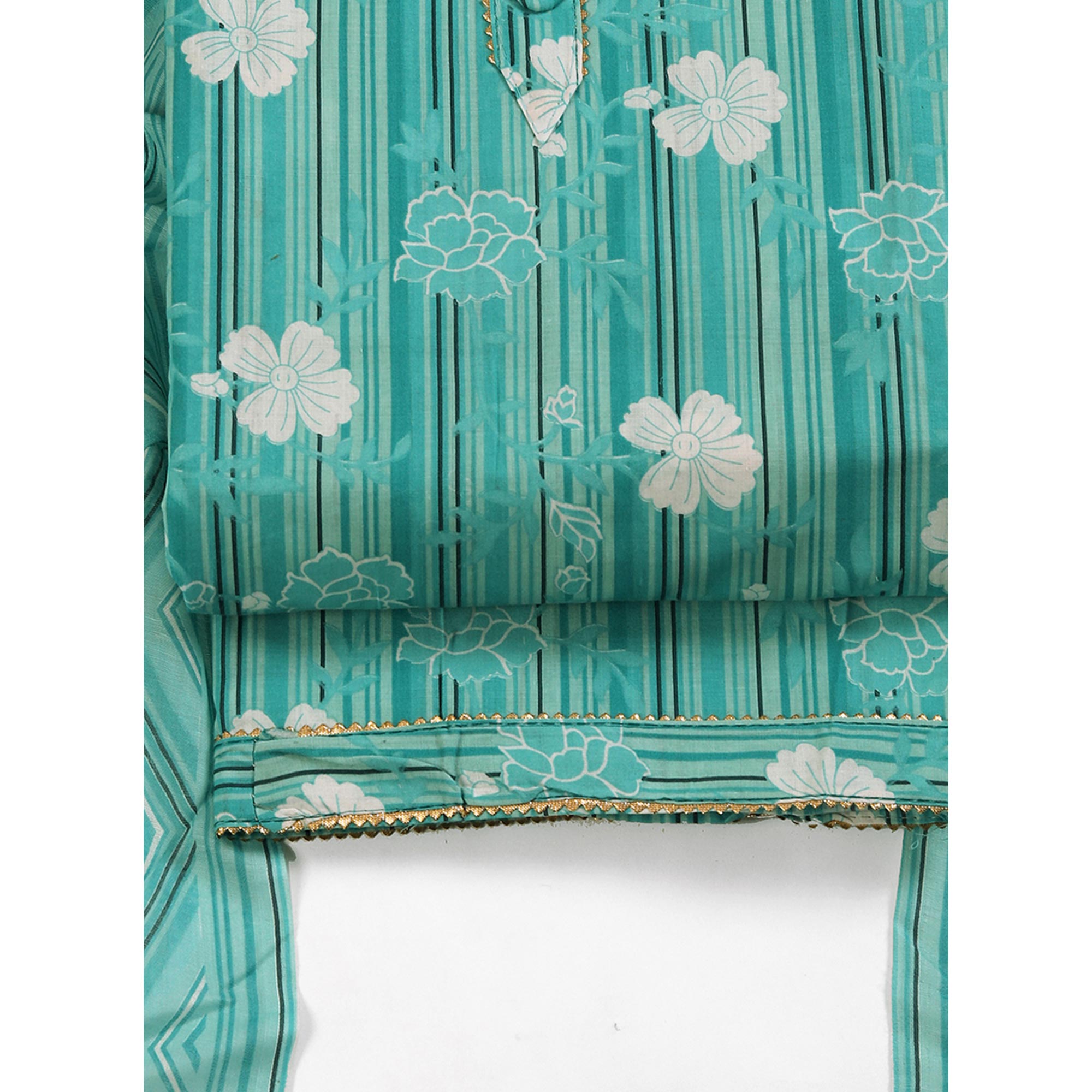 Elegant Sea Green Pure Cotton Ensemble Showcasing Subtle Floral Print Work Dress Material