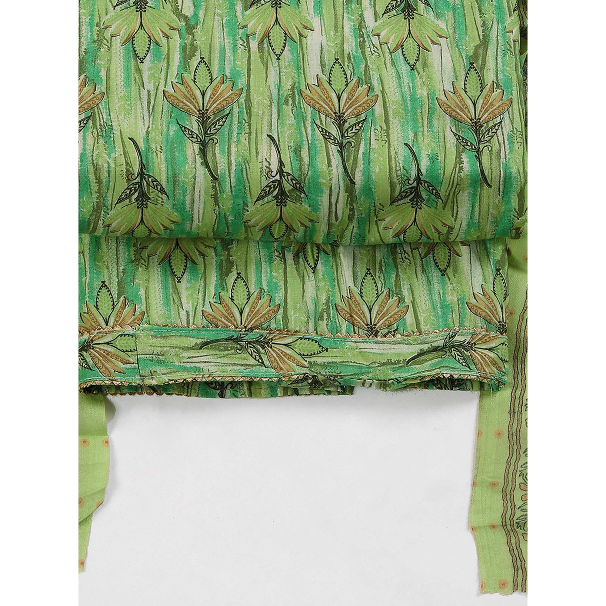 Green Pure Cotton Ensemble with All-Over Floral Motif Designs Dress Material