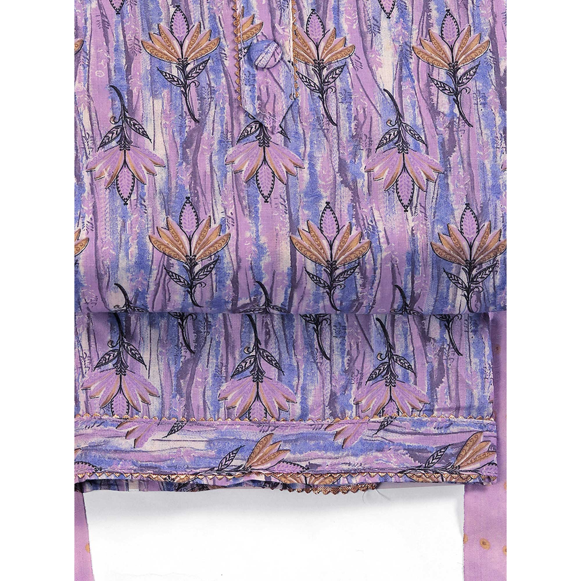 Lavender Pure Cotton Ensemble with All-Over Floral Motif Designs Dress Material