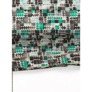 Cotton Dress Material Featuring a Grey and Rama Green Palette with Artistic Geometric Patterns