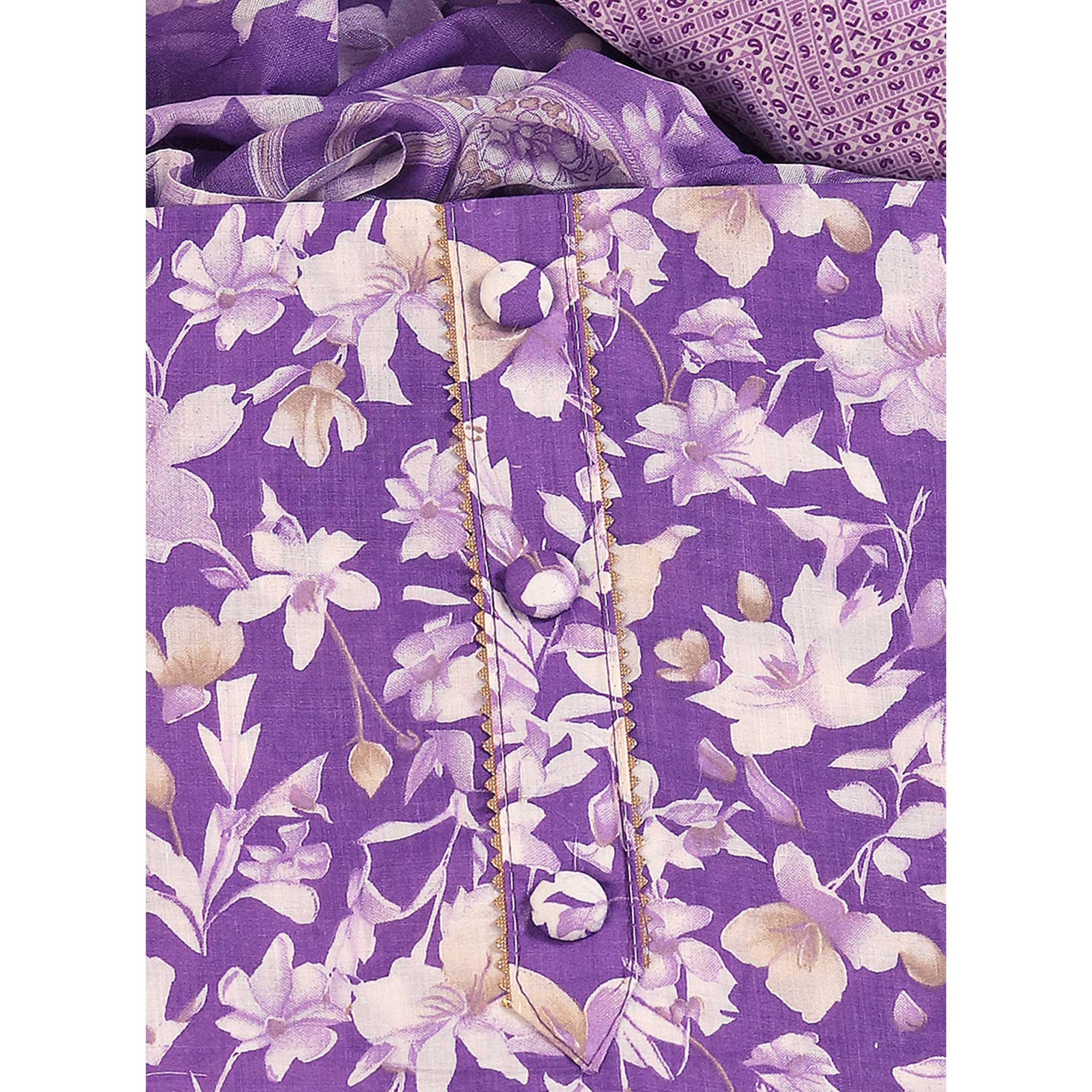 Lavender Floral Motif Printed Dress Material for Effortless Elegance