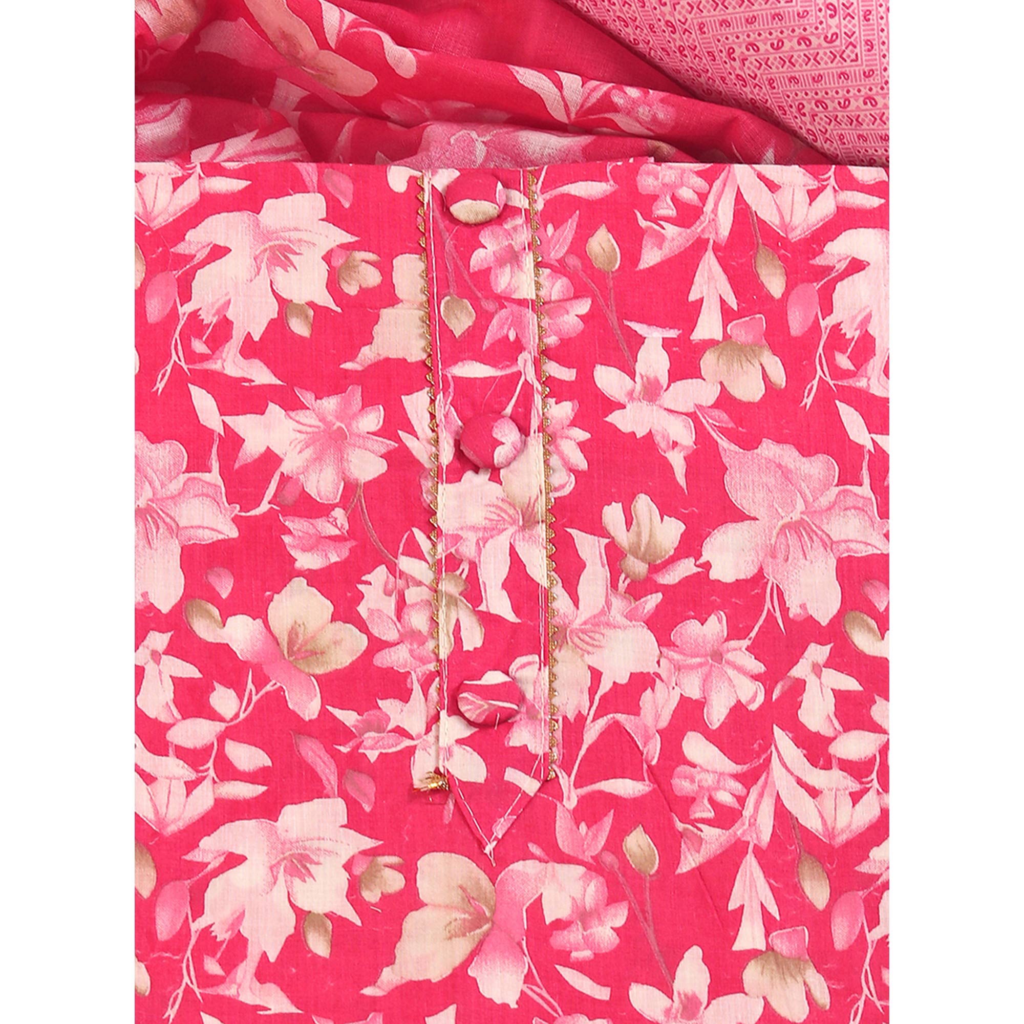 Chic Pink Floral Motif Printed Dress Material for Effortless Elegance