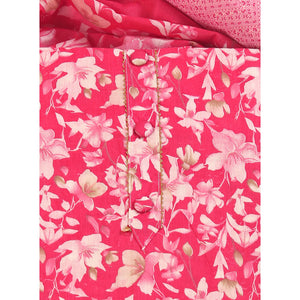 Chic Pink Floral Motif Printed Dress Material for Effortless Elegance