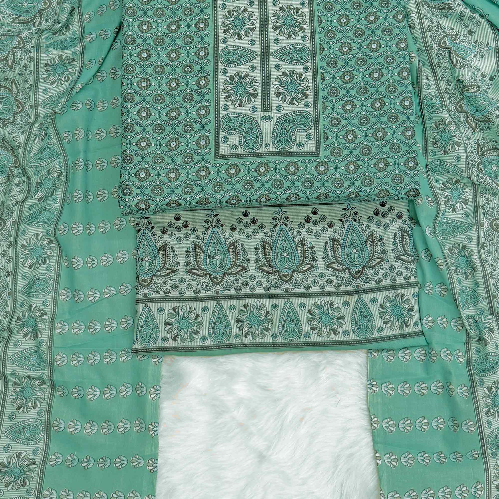 Vibrant Rama Green Floral Print Pure Cotton Dress Material With Refined Craftsmanship