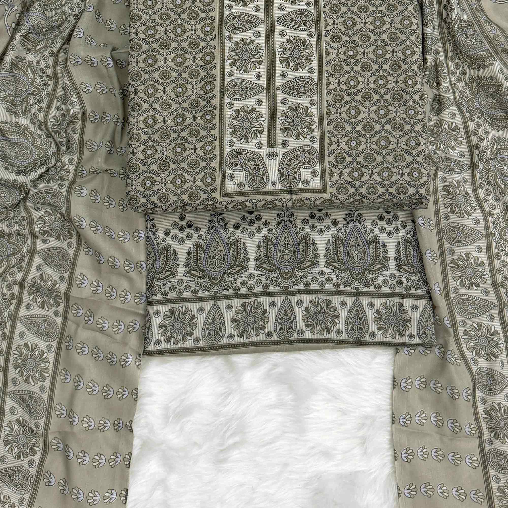 Vibrant Grey Floral Print Pure Cotton Dress Material With Refined Craftsmanship