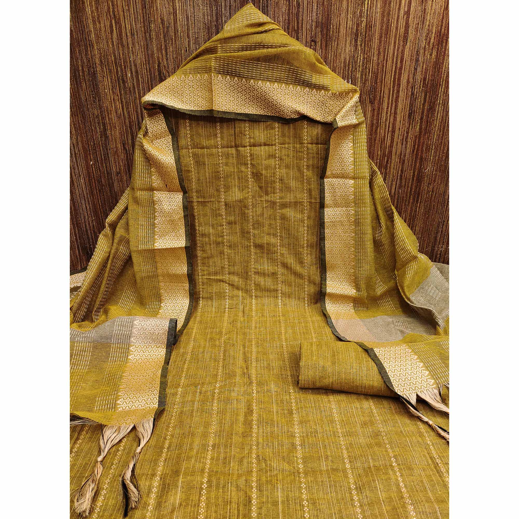 Mustard Woven Cotton Blend Dress Material