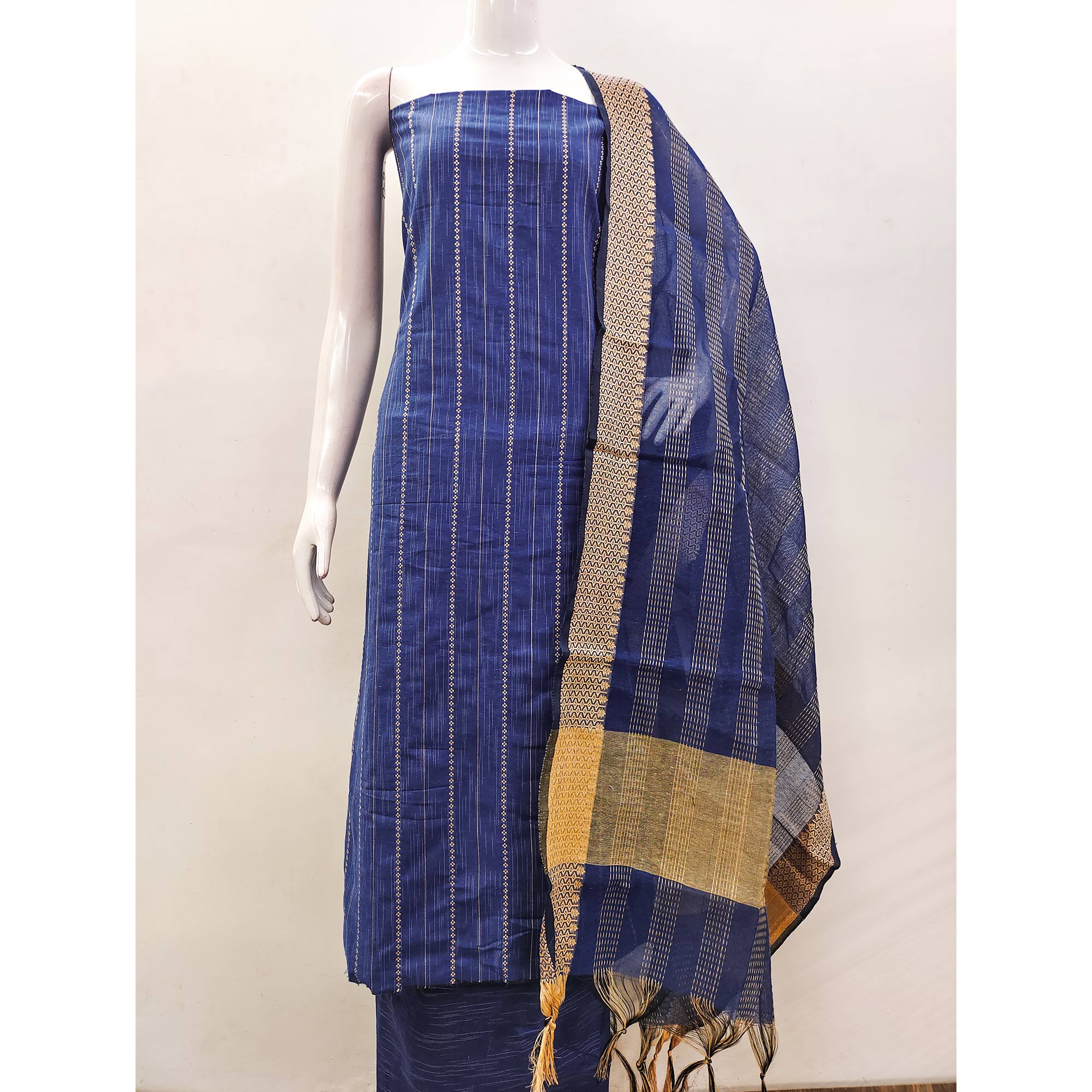 Royal Blue Woven Cotton Blend Dress Material