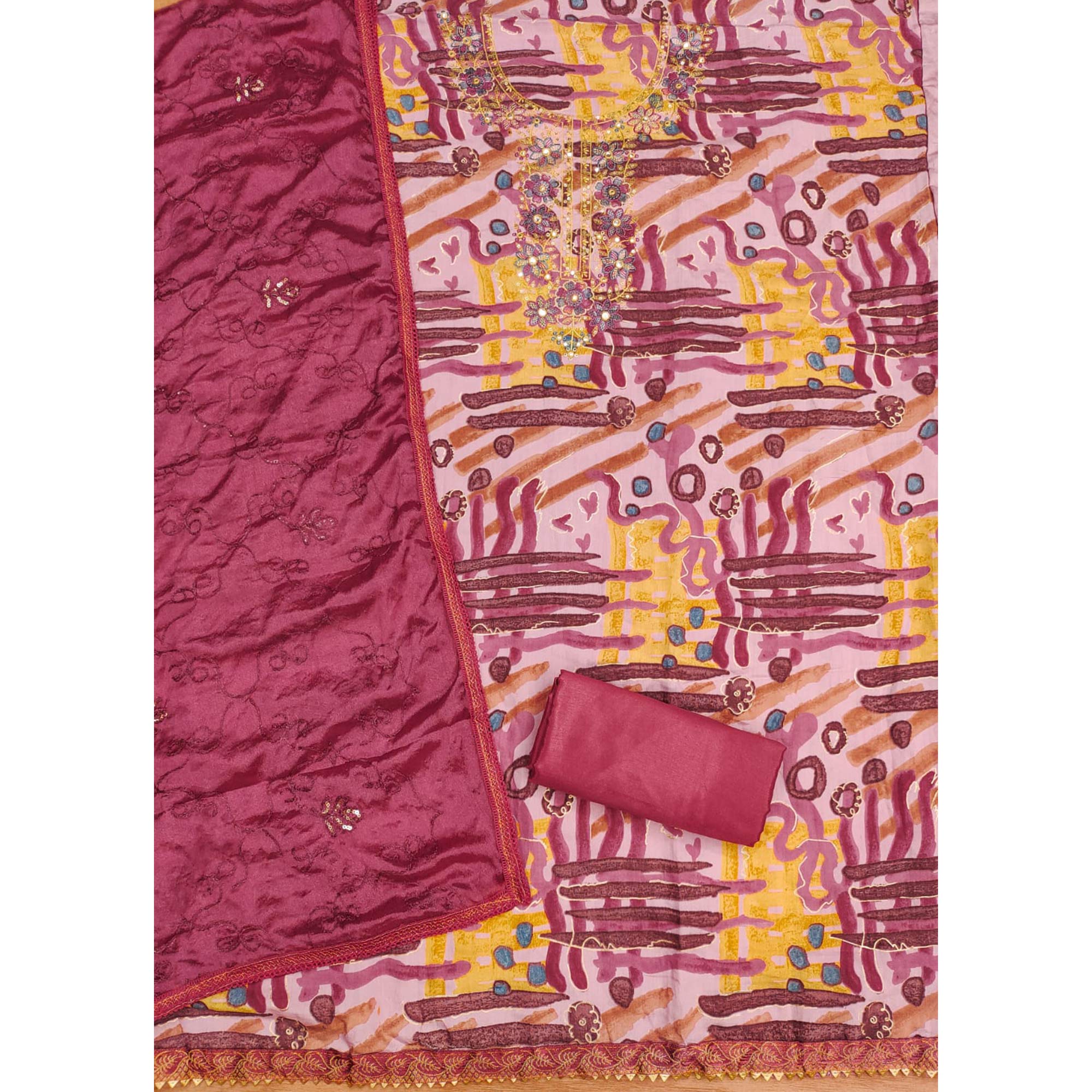 Red Foil Printed Pure Cotton Dress Material