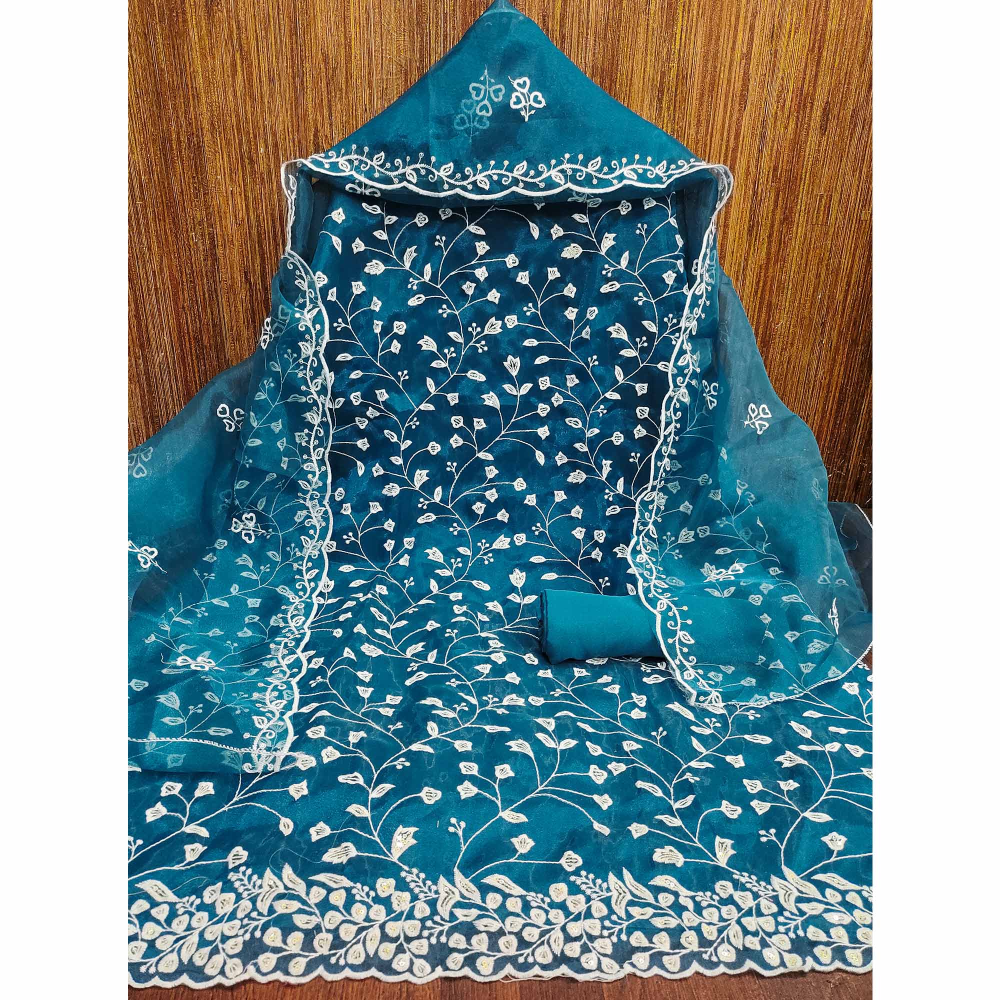 Morpich Floral Sequins Embroidered Organza Dress Material