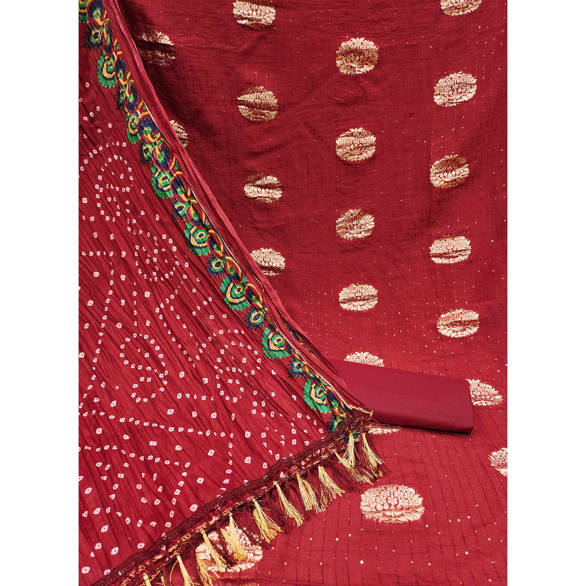 Maroon Sequins Embroidered With Woven Jacquard Dress Material