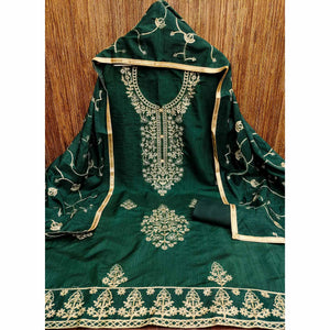 Green Floral Embroidered Art Silk Dress Material